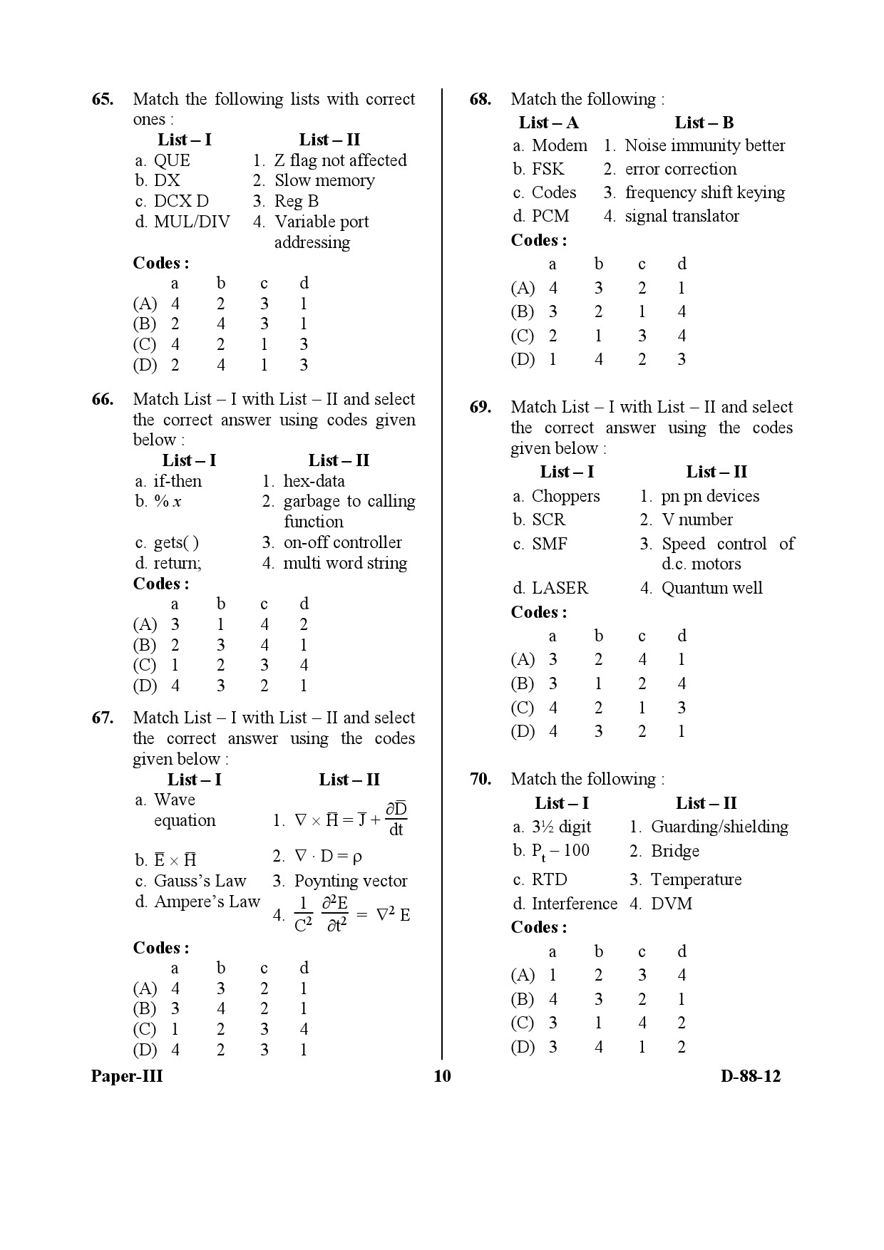 UGC NET Electronic Science Question Paper III December 2012 10