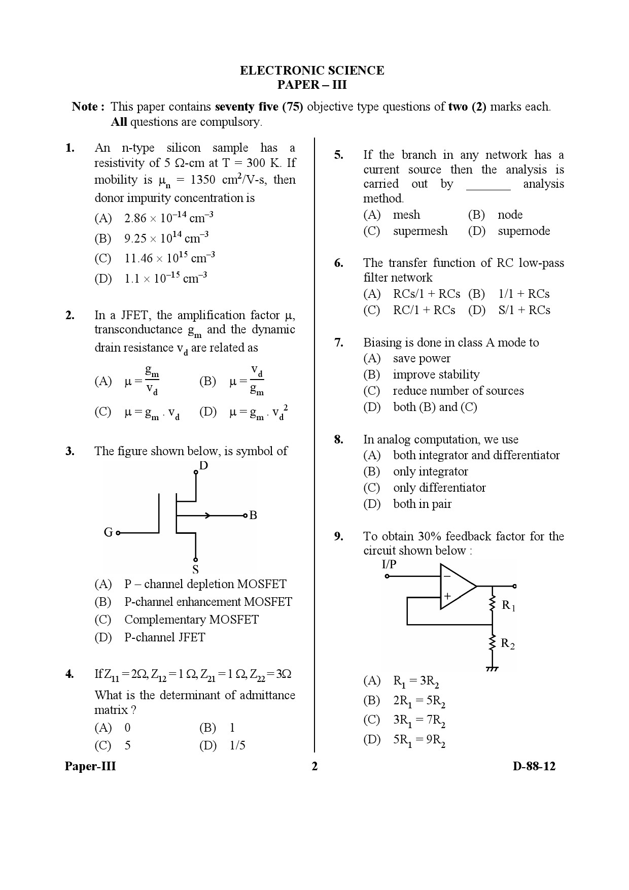 UGC NET Electronic Science Question Paper III December 2012 2