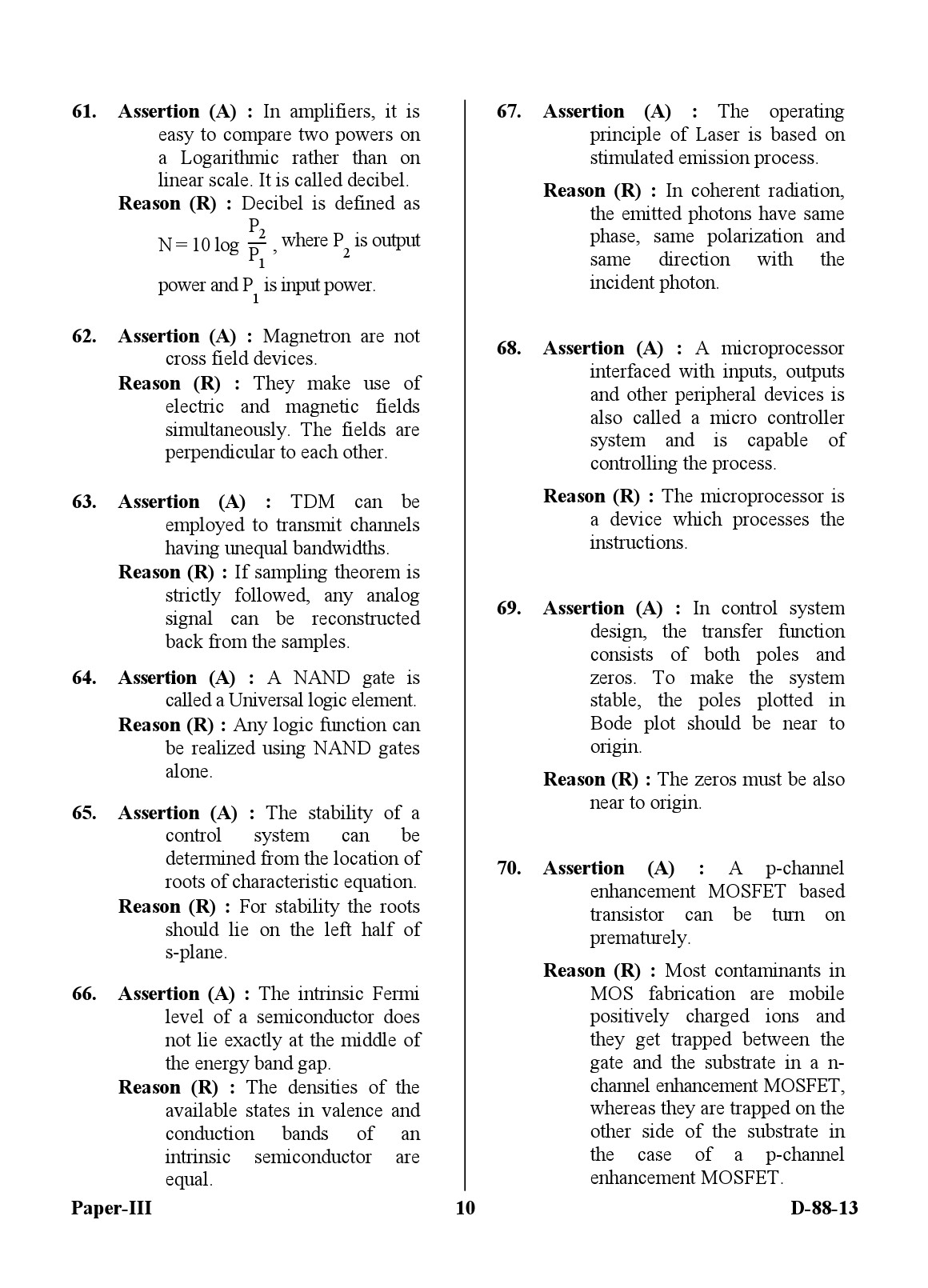 UGC NET Electronic Science Question Paper III December 2013 10