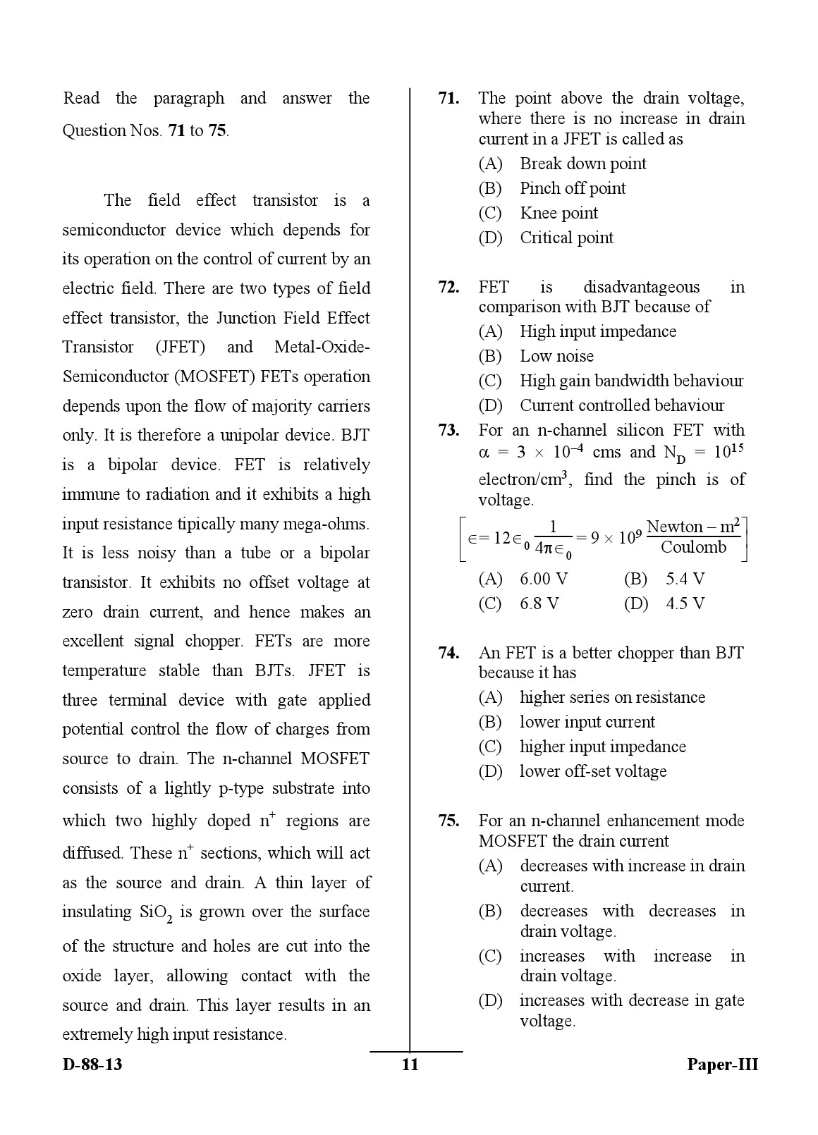 UGC NET Electronic Science Question Paper III December 2013 11