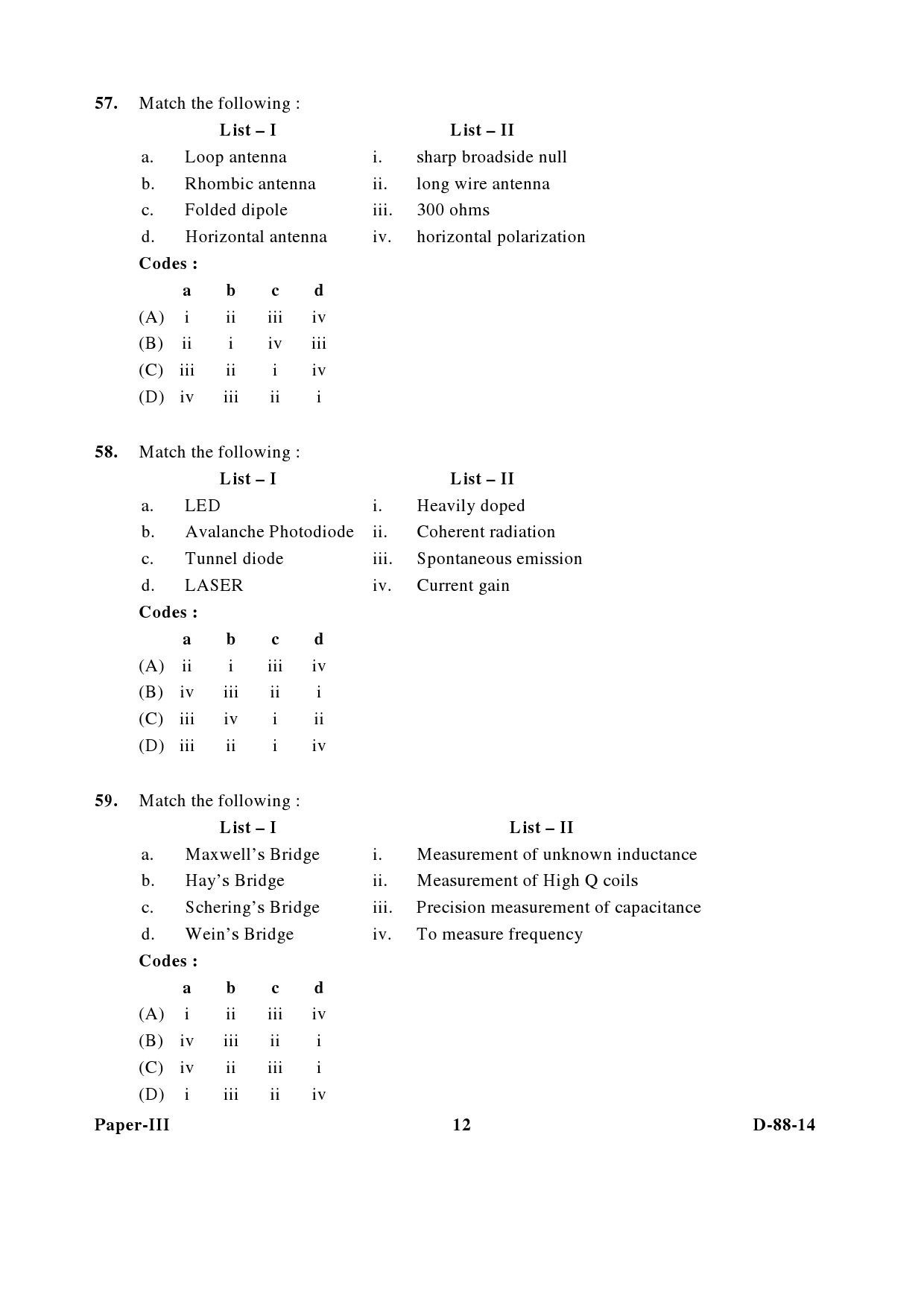 UGC NET Electronic Science Question Paper III December 2014 12