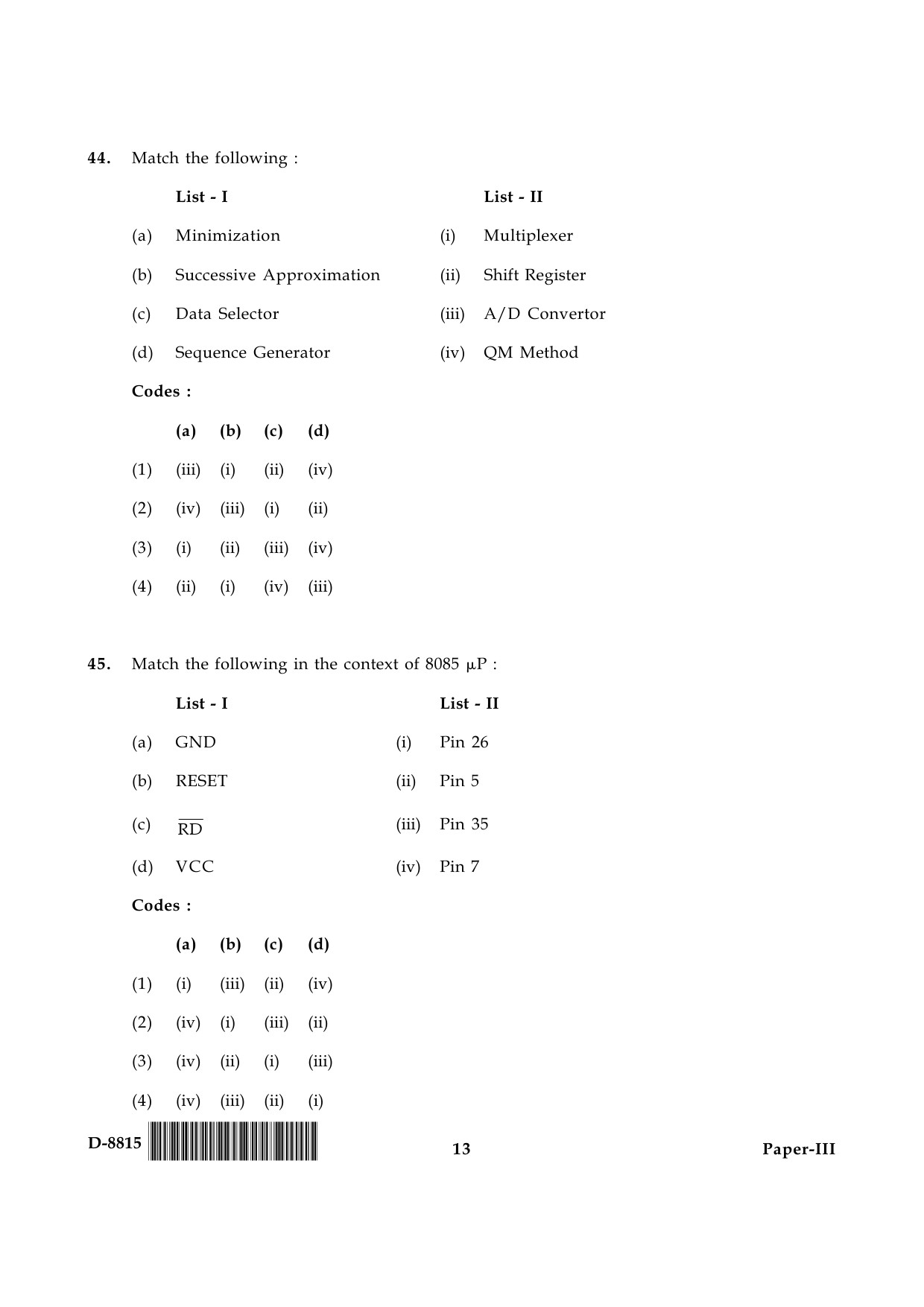 UGC NET Electronic Science Question Paper III December 2015 13