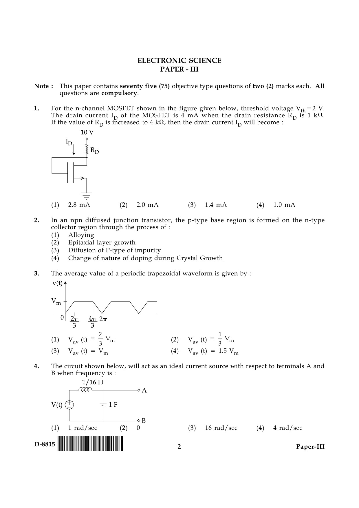 UGC NET Electronic Science Question Paper III December 2015 2