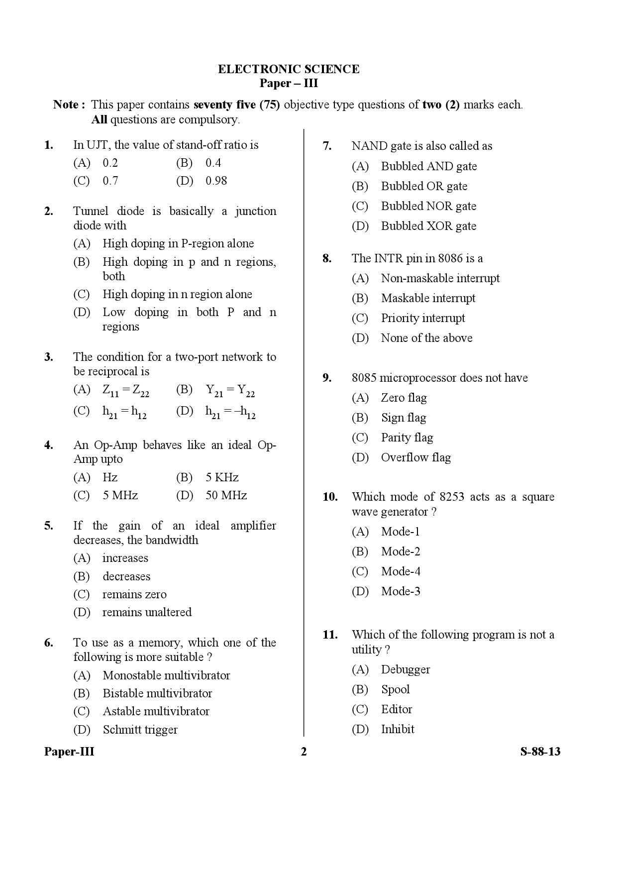 UGC NET Electronic Science Question Paper III Exam September 2013 2