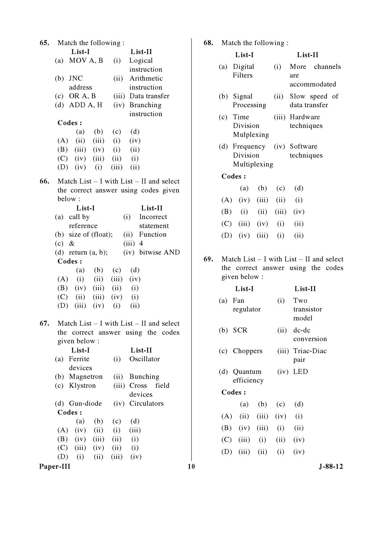 UGC NET Electronic Science Question Paper III June 2012 10