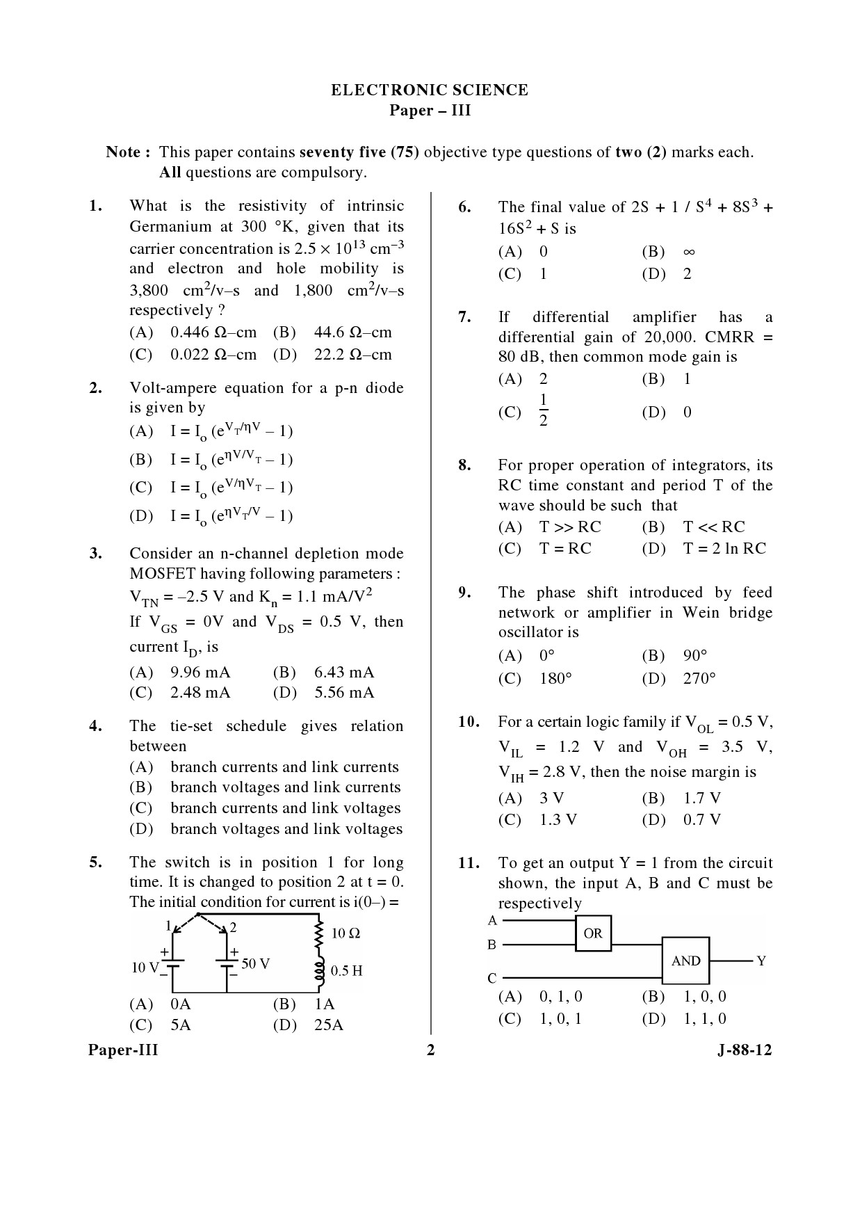 UGC NET Electronic Science Question Paper III June 2012 2