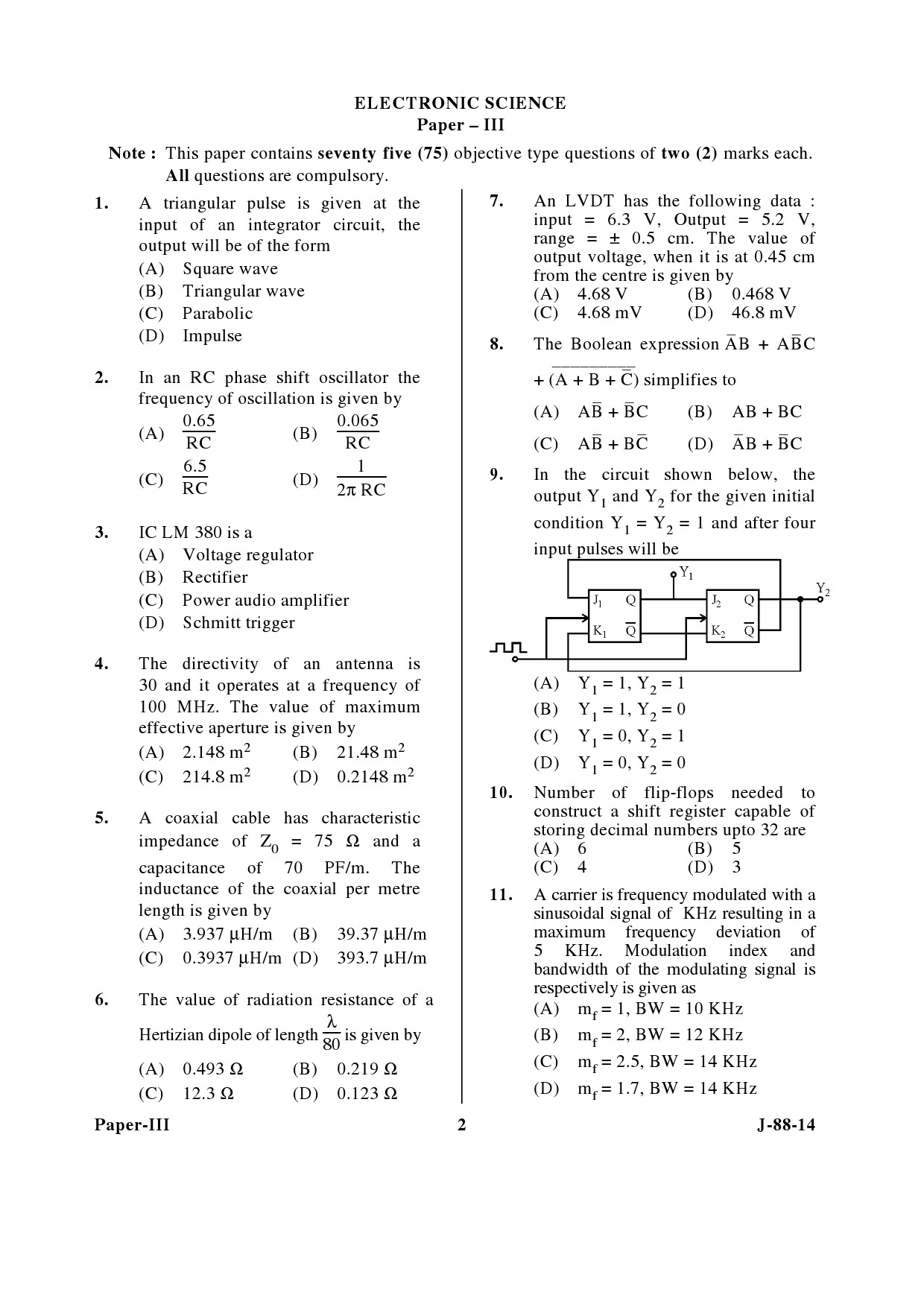 UGC NET Electronic Science Question Paper III June 2014 2