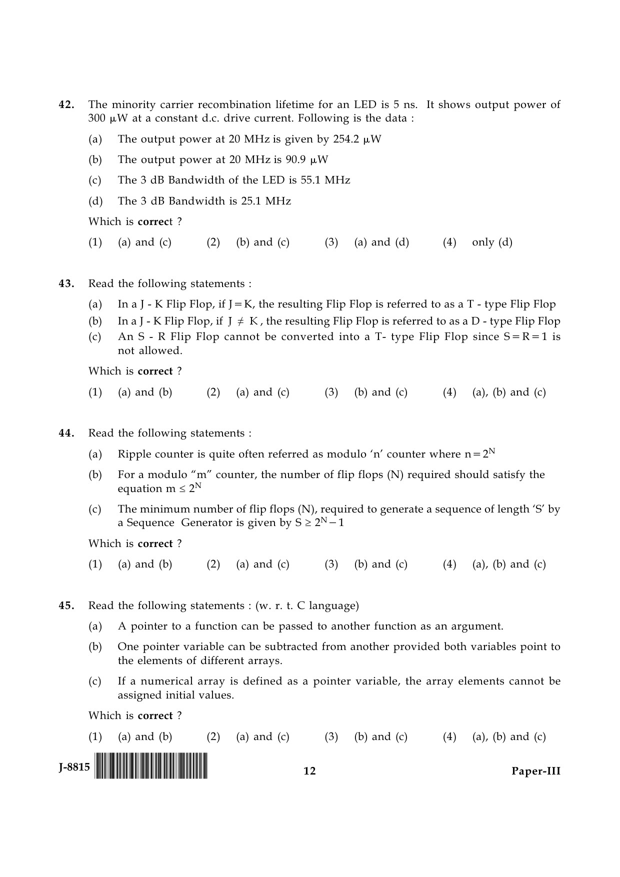 UGC NET Electronic Science Question Paper III June 2015 12