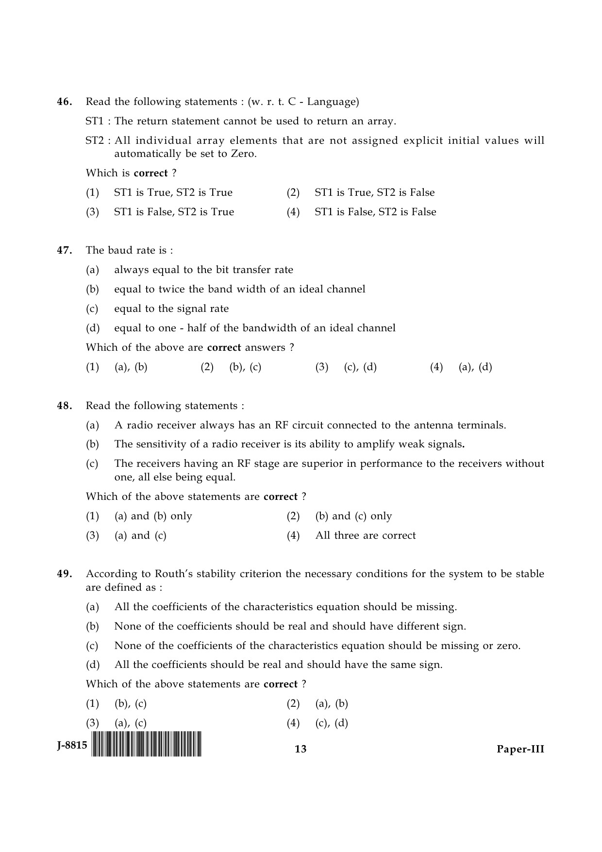 UGC NET Electronic Science Question Paper III June 2015 13