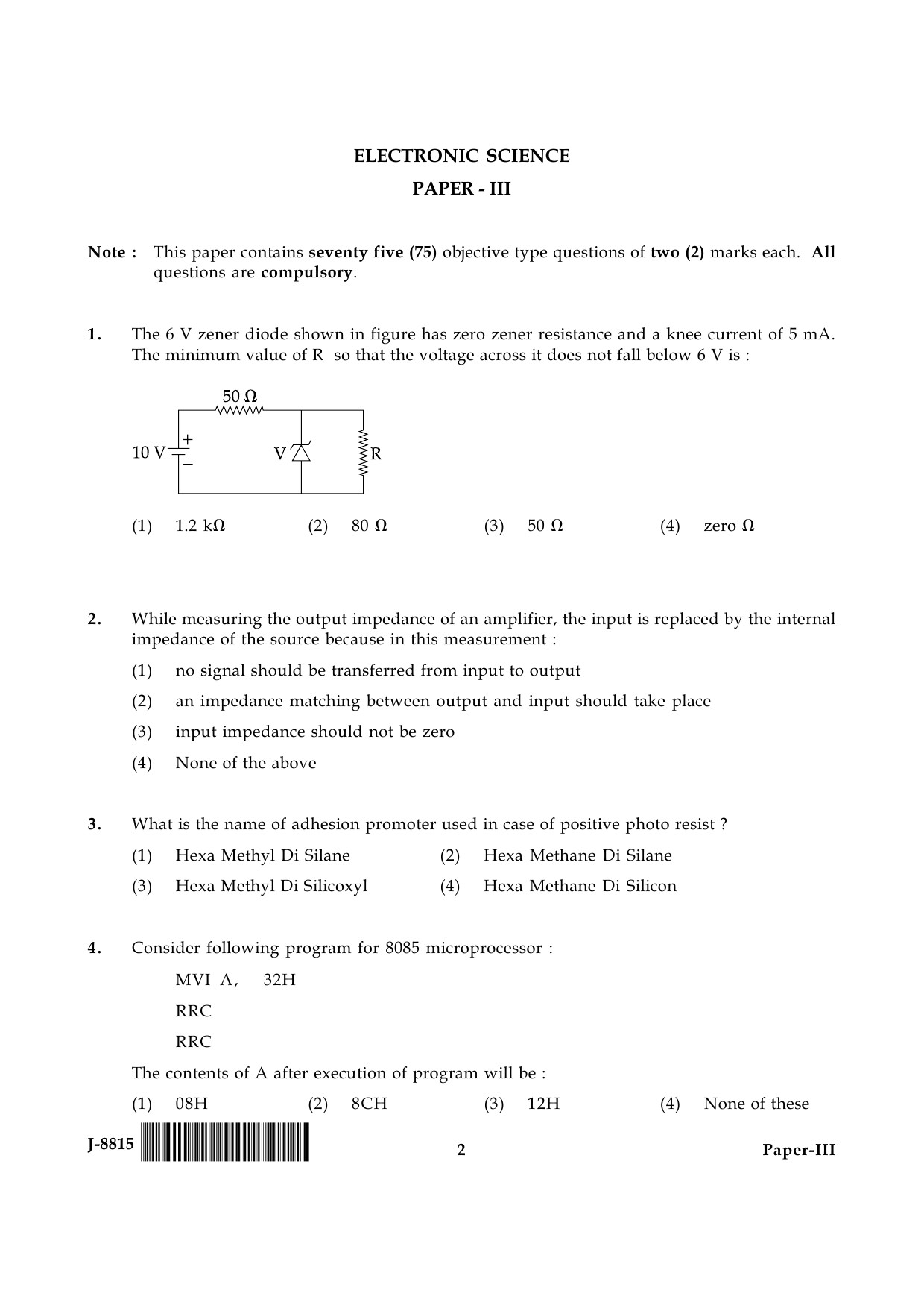 UGC NET Electronic Science Question Paper III June 2015 2