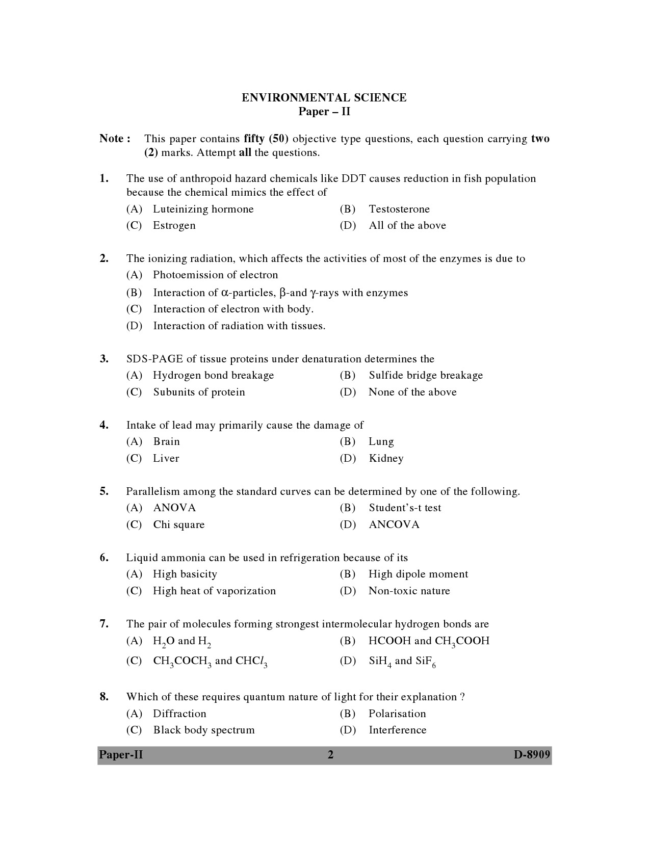 UGC NET Environmental Science Question Paper II December 2009 2