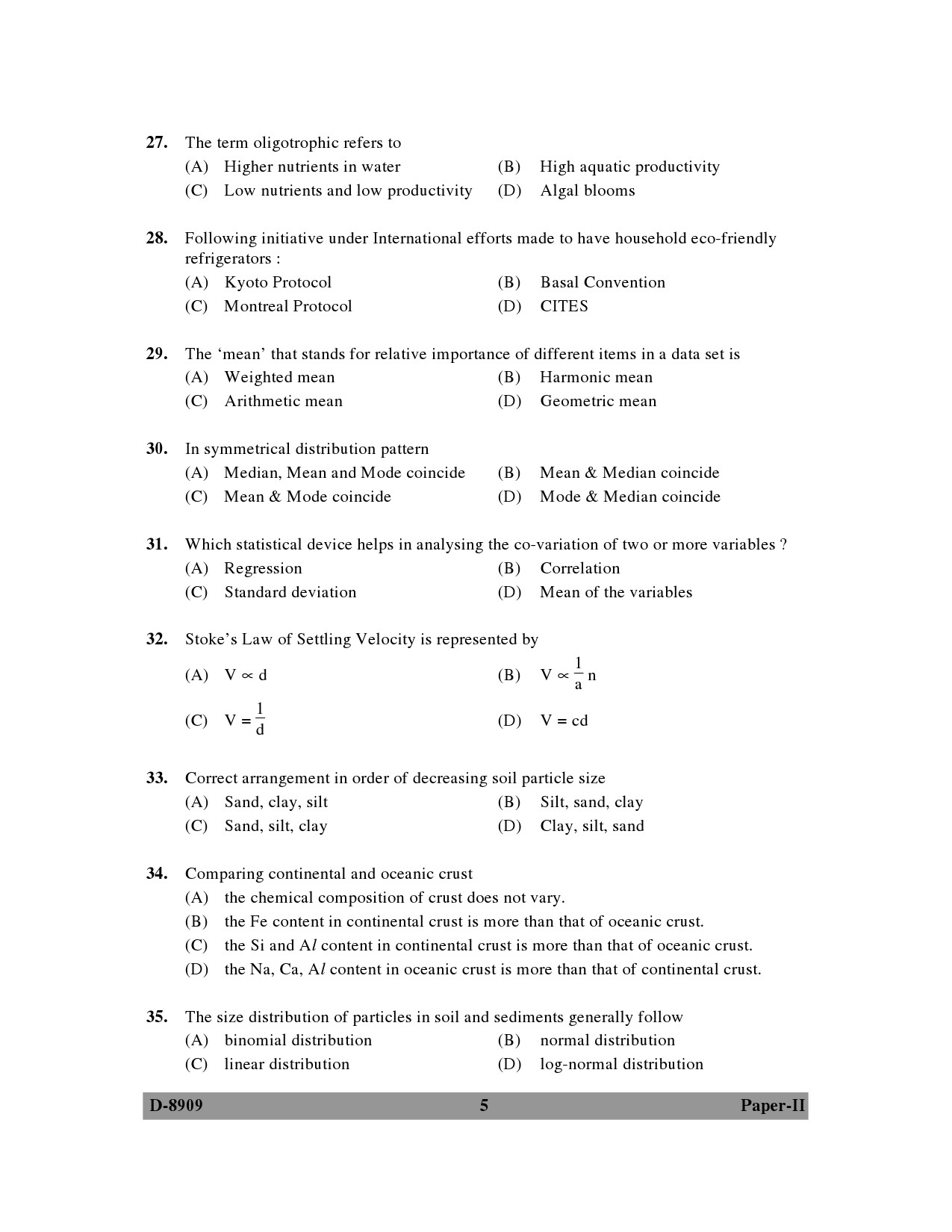 UGC NET Environmental Science Question Paper II December 2009 5