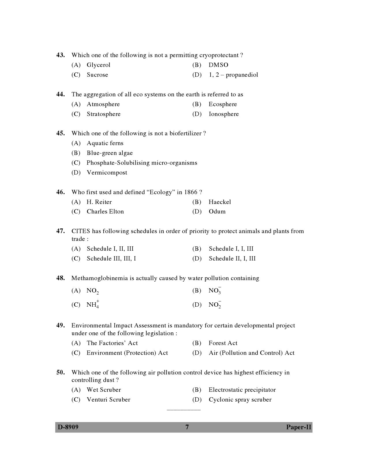 UGC NET Environmental Science Question Paper II December 2009 7