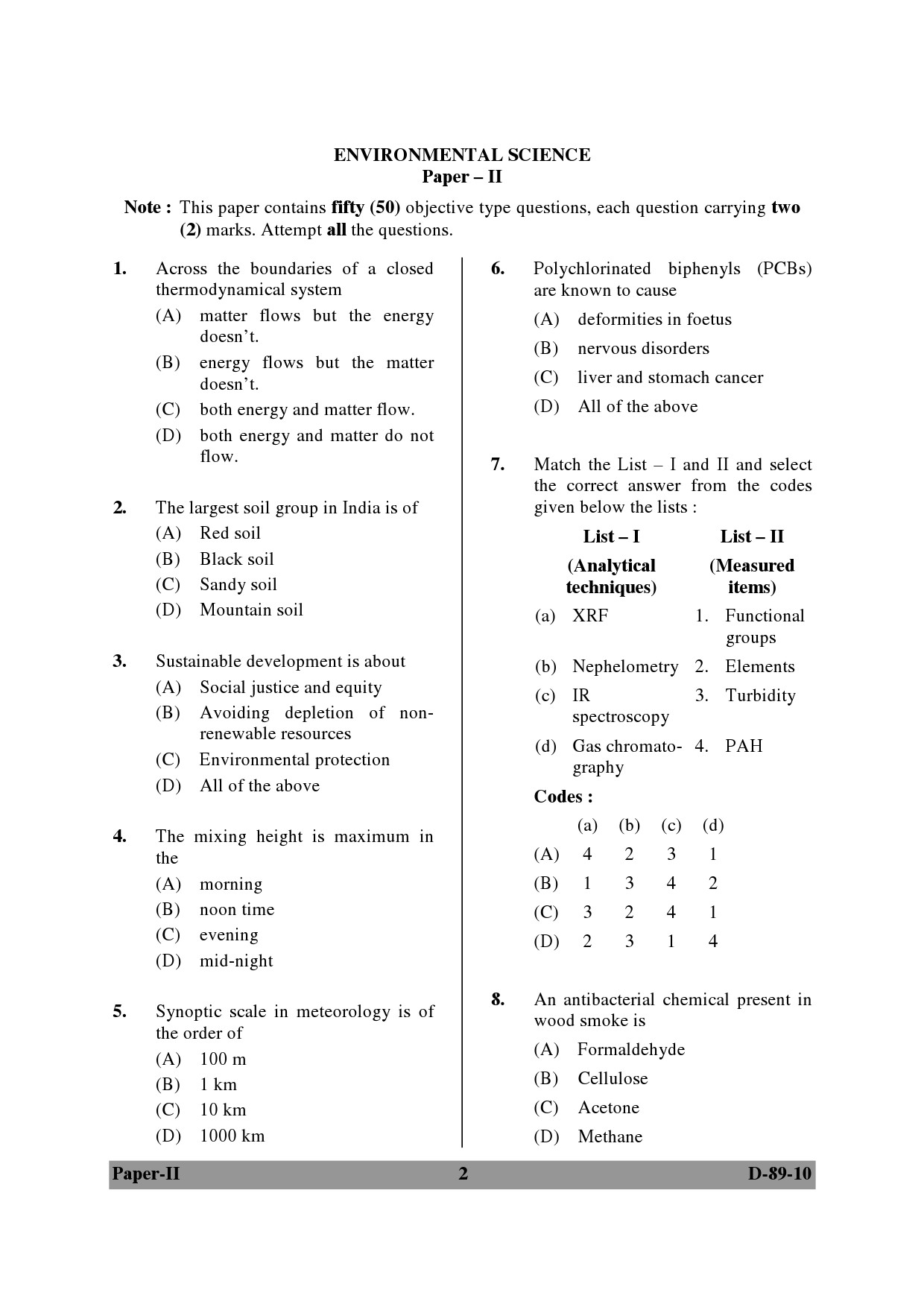 UGC NET Environmental Science Question Paper II December 2010 2