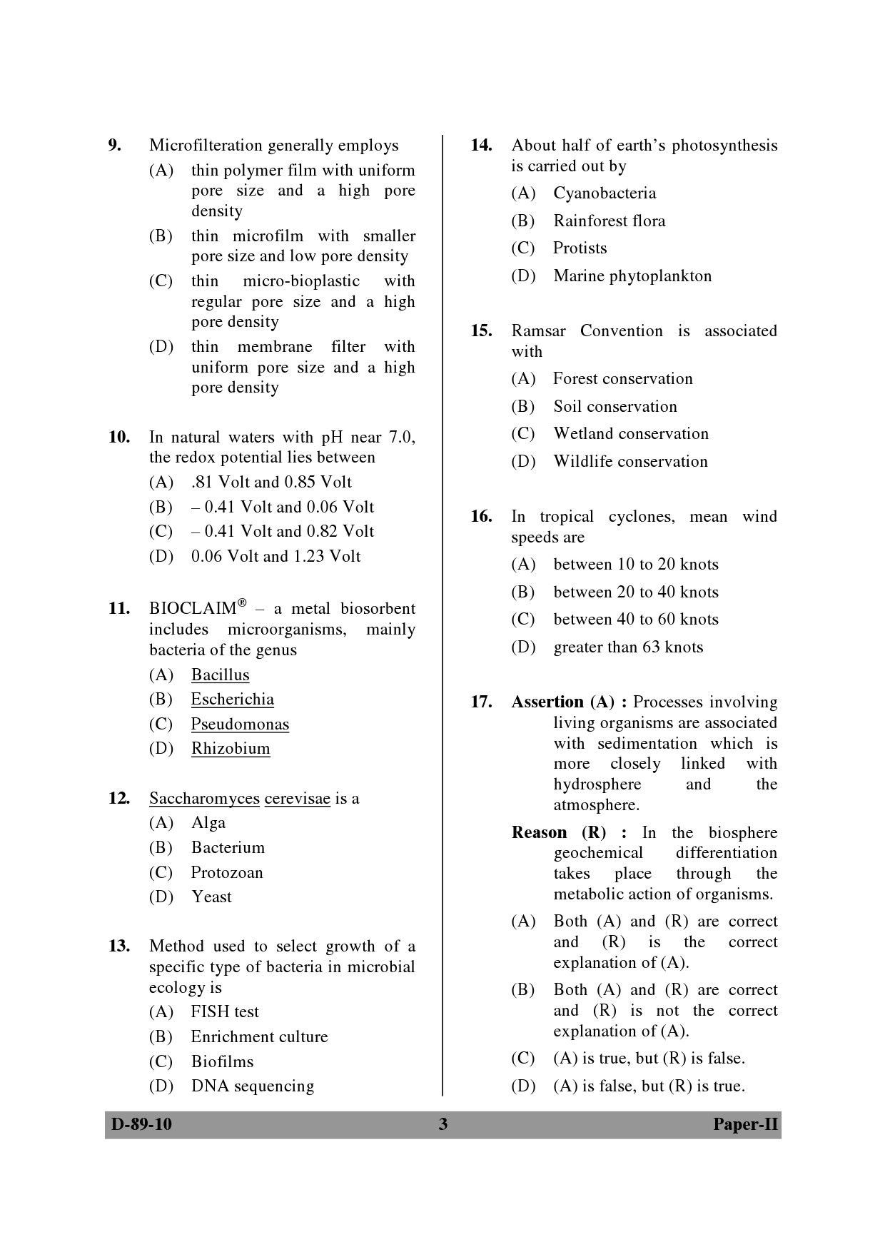 UGC NET Environmental Science Question Paper II December 2010 3