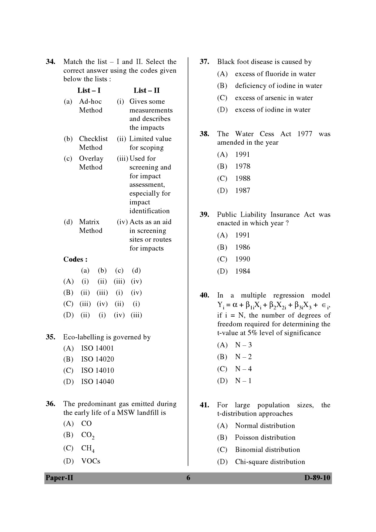 UGC NET Environmental Science Question Paper II December 2010 6