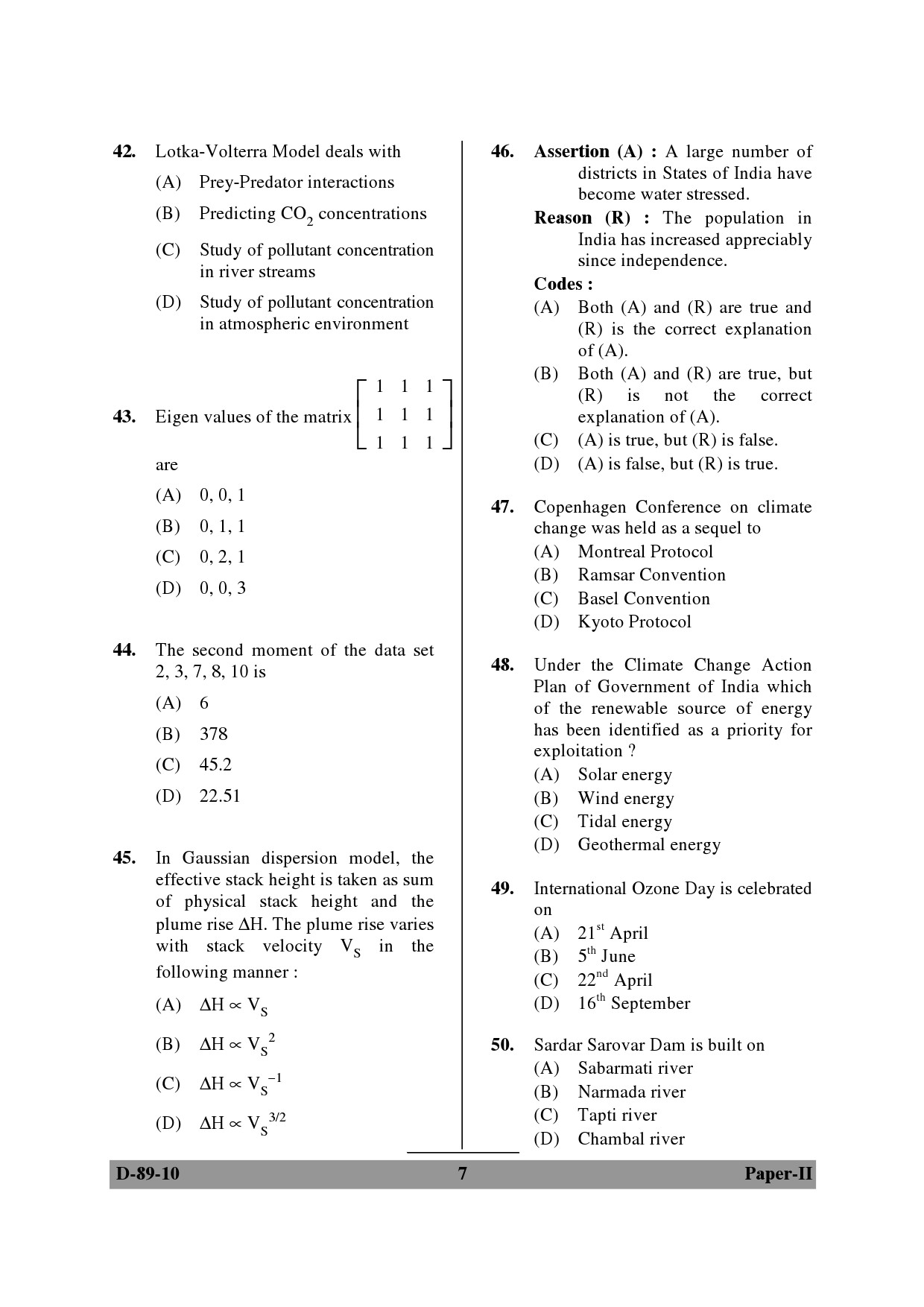 UGC NET Environmental Science Question Paper II December 2010 7