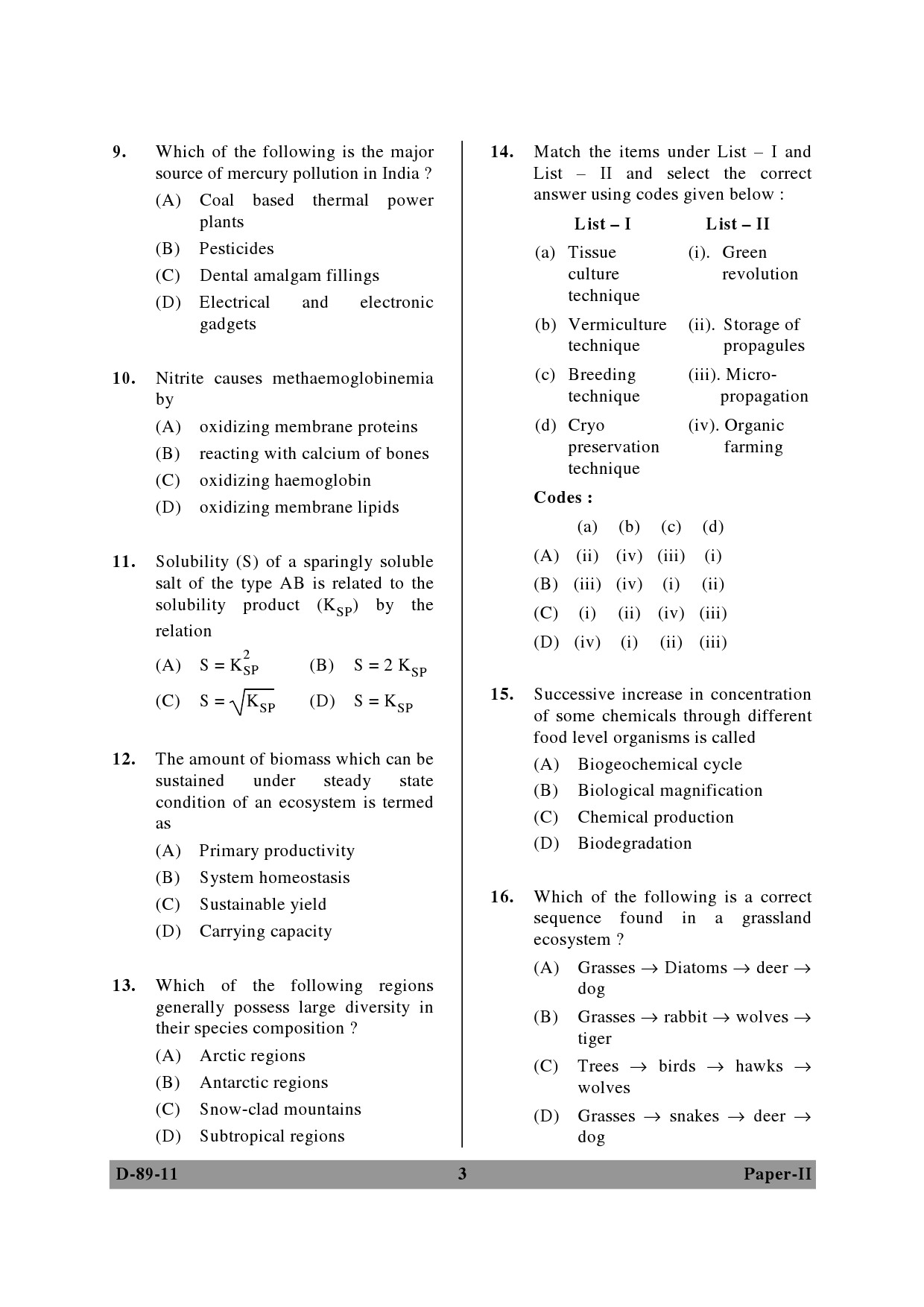 UGC NET Environmental Science Question Paper II December 2011 3