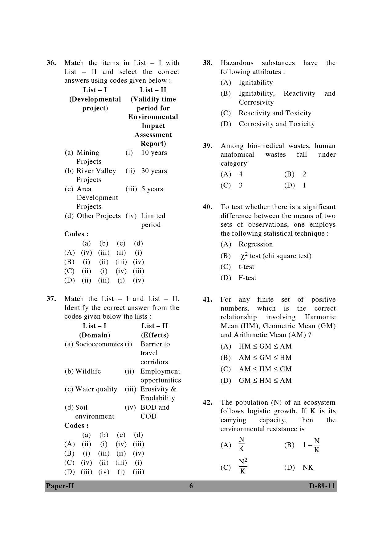 UGC NET Environmental Science Question Paper II December 2011 6