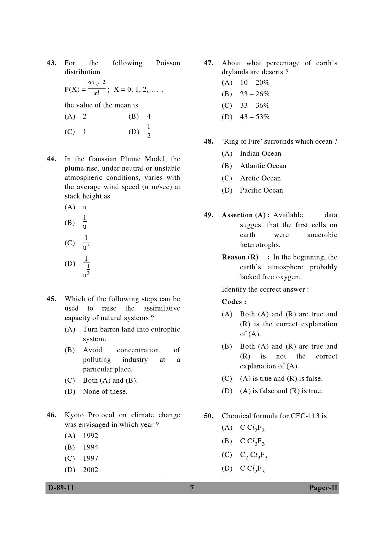 UGC NET Environmental Science Question Paper II December 2011 7