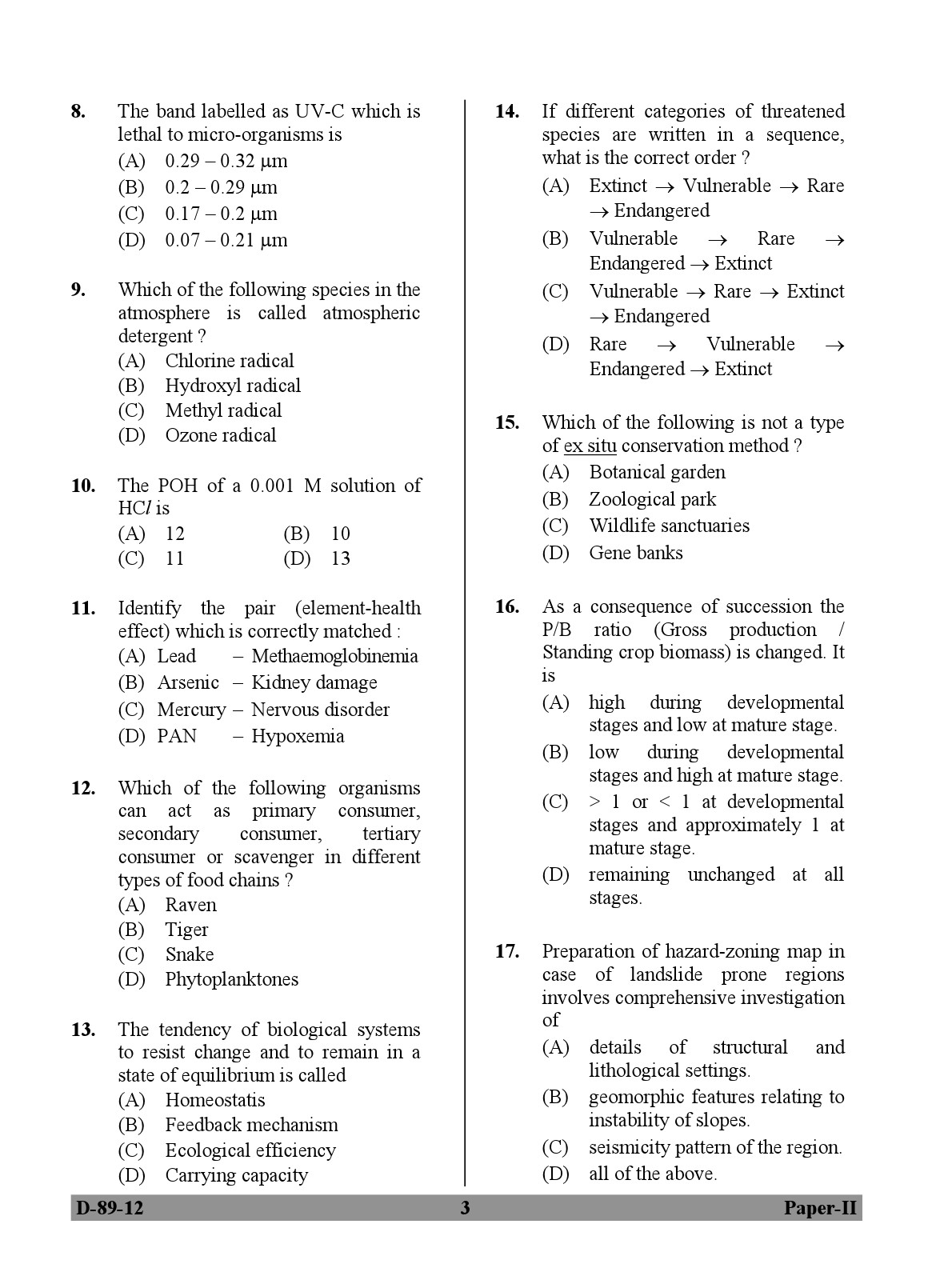 UGC NET Environmental Science Question Paper II December 2012 3