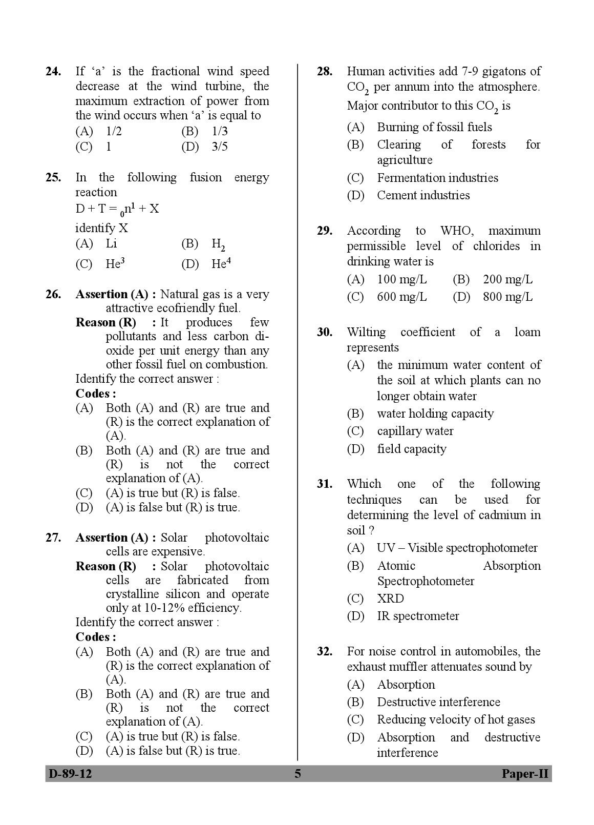 UGC NET Environmental Science Question Paper II December 2012 5