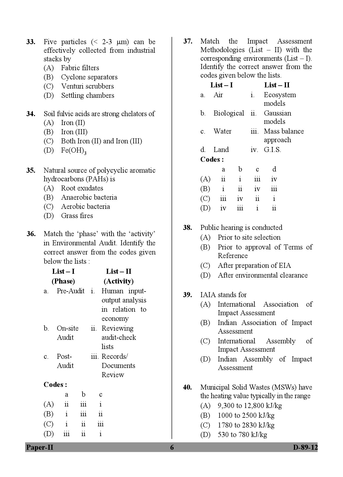 UGC NET Environmental Science Question Paper II December 2012 6