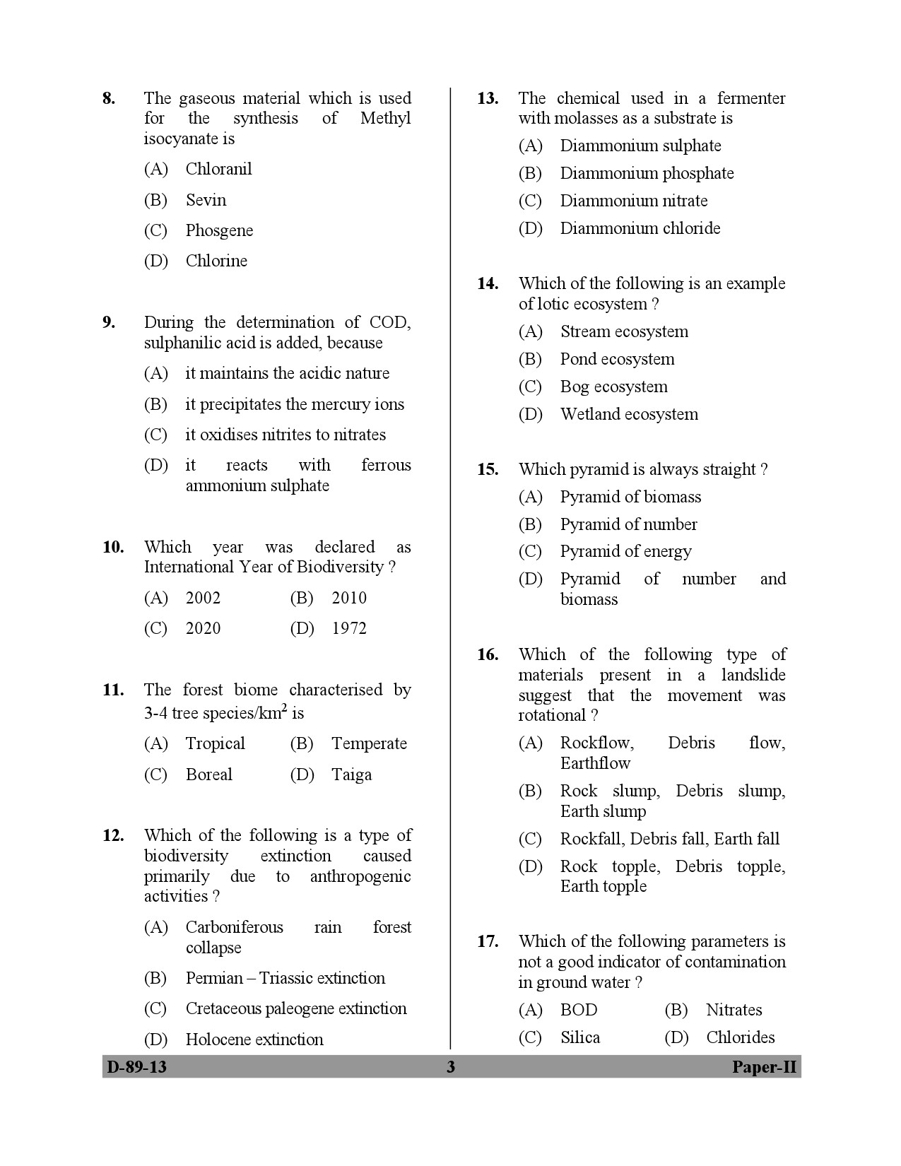 UGC NET Environmental Science Question Paper II December 2013 3