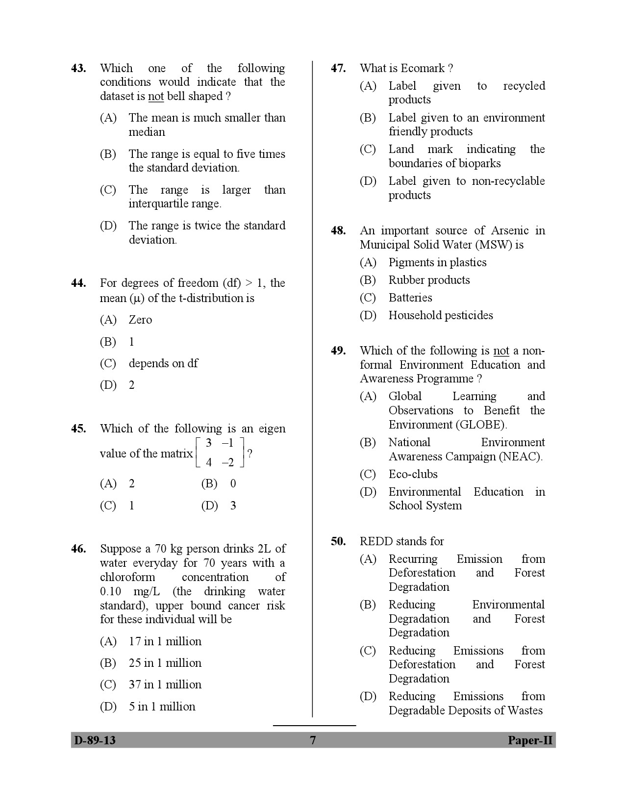 UGC NET Environmental Science Question Paper II December 2013 7