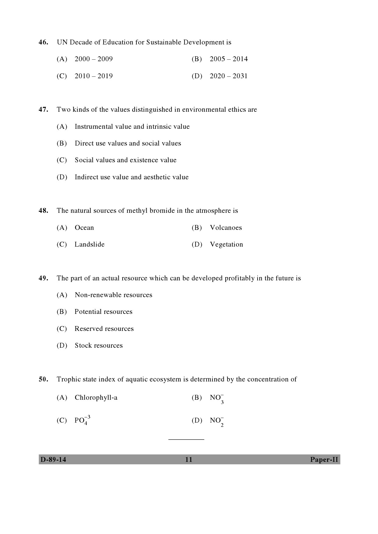 UGC NET Environmental Science Question Paper II December 2014 11