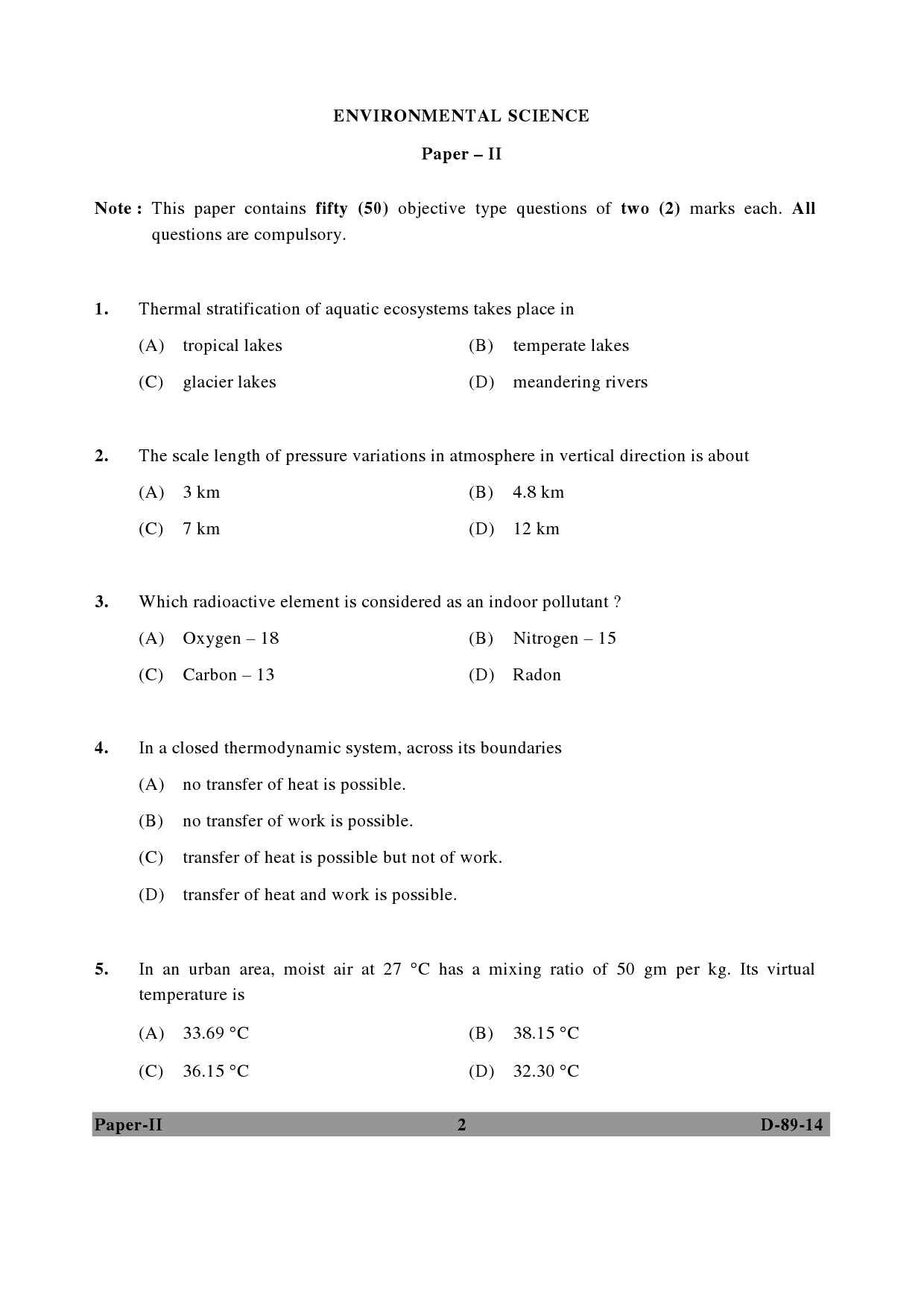 UGC NET Environmental Science Question Paper II December 2014 2