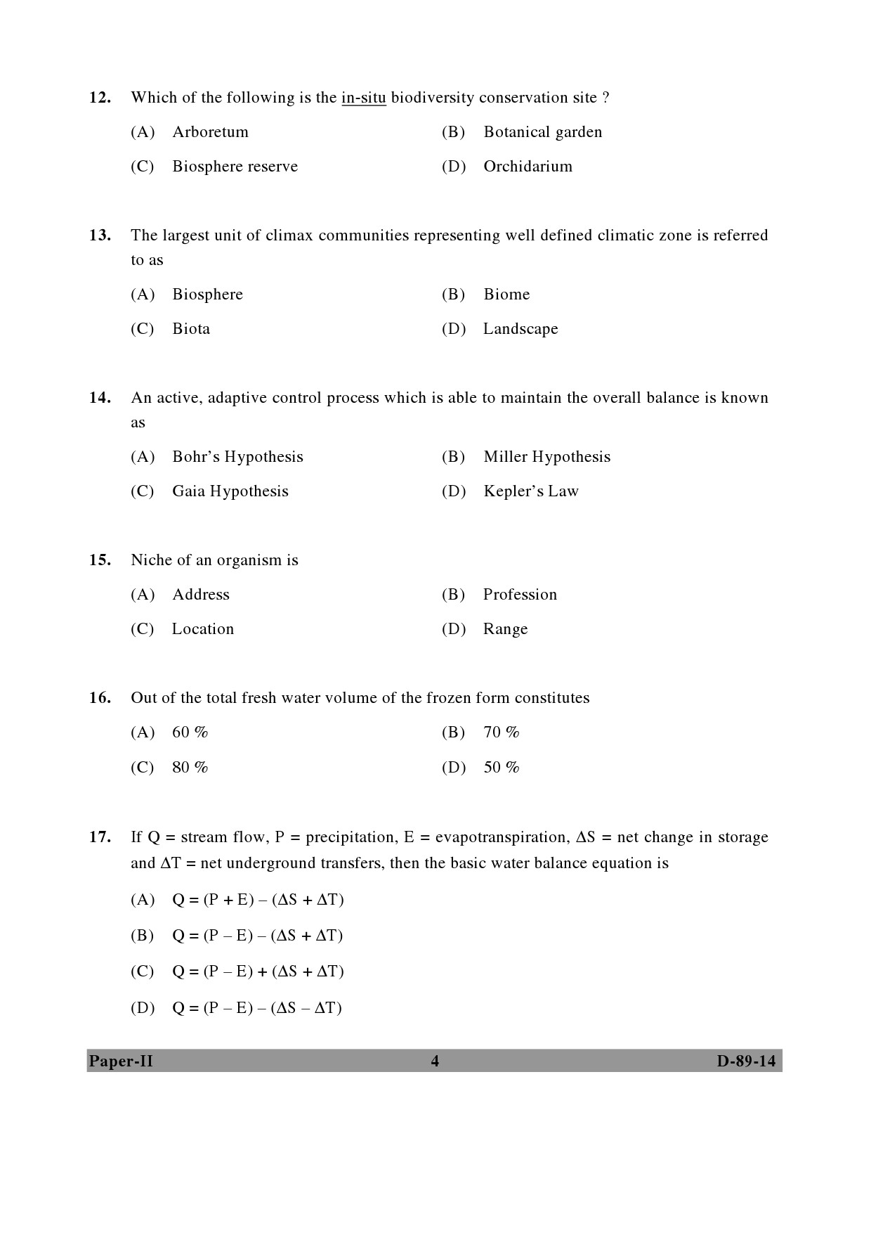 UGC NET Environmental Science Question Paper II December 2014 4