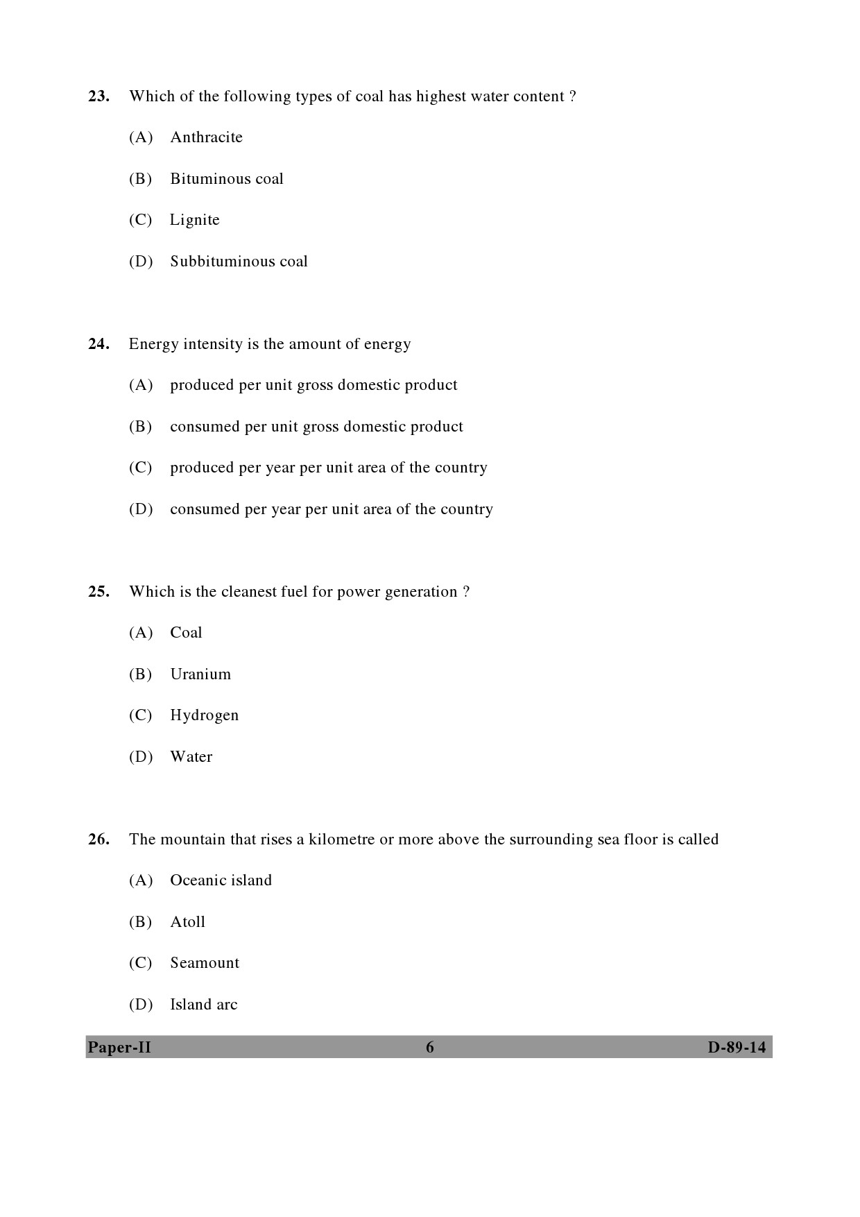 UGC NET Environmental Science Question Paper II December 2014 6