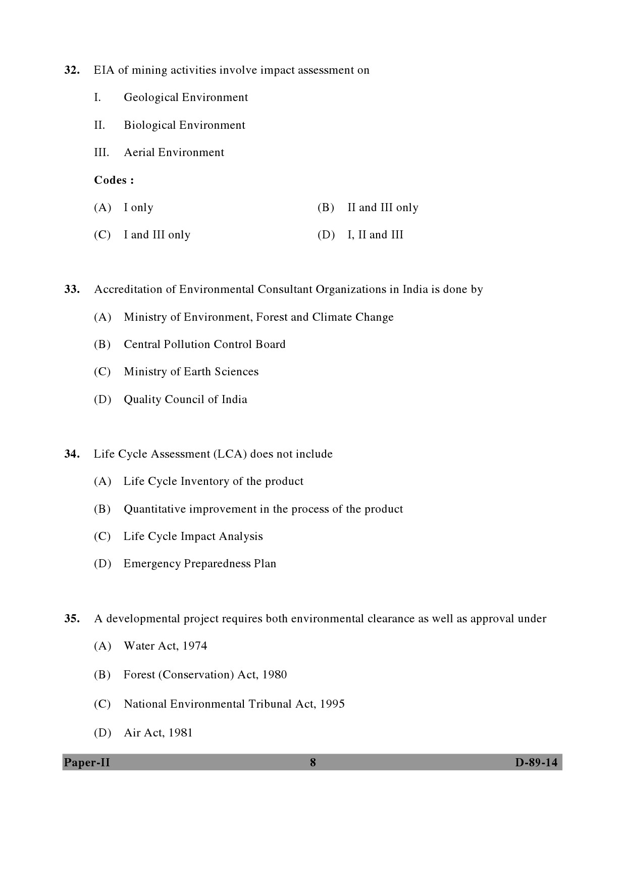 UGC NET Environmental Science Question Paper II December 2014 8