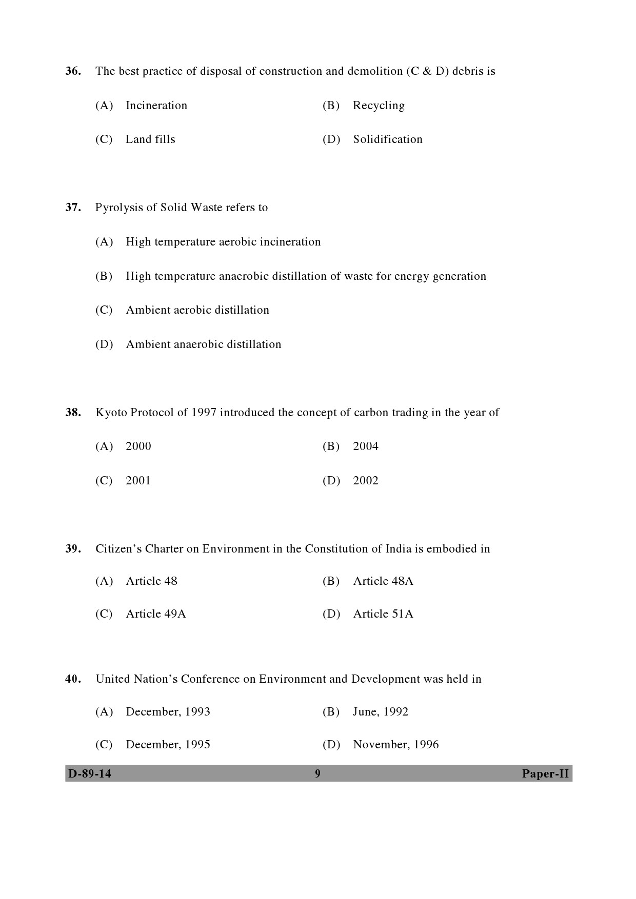 UGC NET Environmental Science Question Paper II December 2014 9