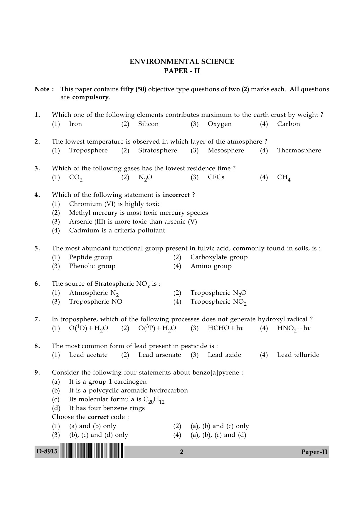 UGC NET Environmental Science Question Paper II December 2015 2