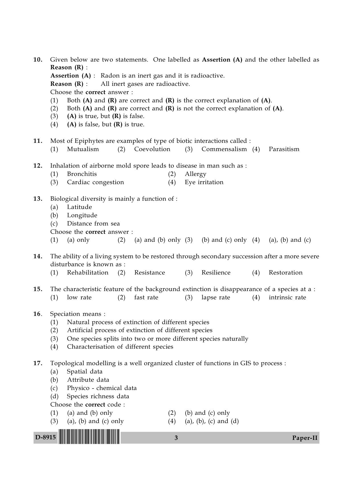 UGC NET Environmental Science Question Paper II December 2015 3