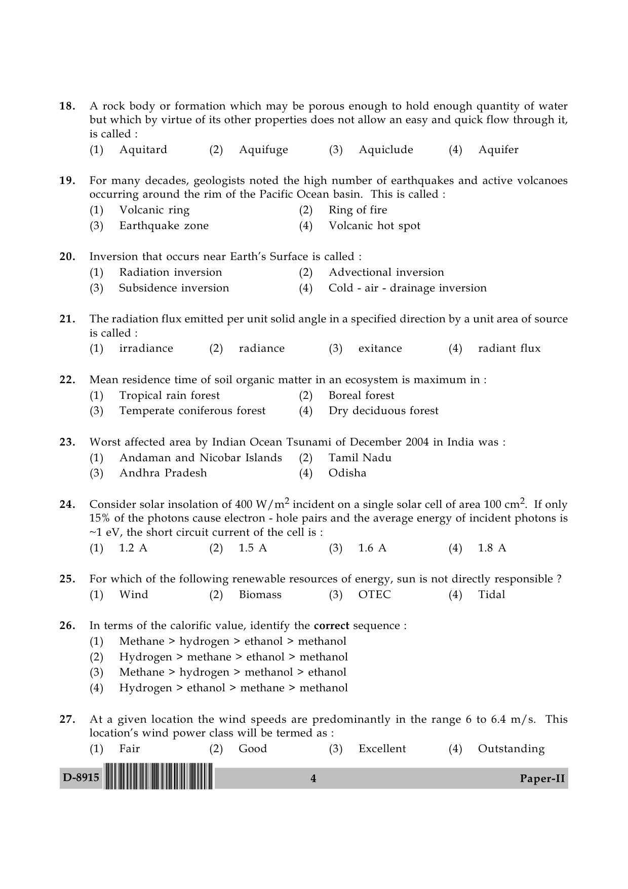 UGC NET Environmental Science Question Paper II December 2015 4