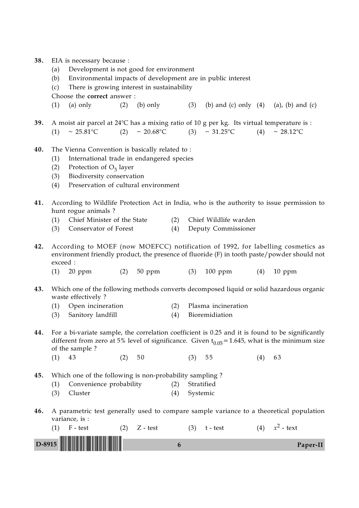 UGC NET Environmental Science Question Paper II December 2015 6