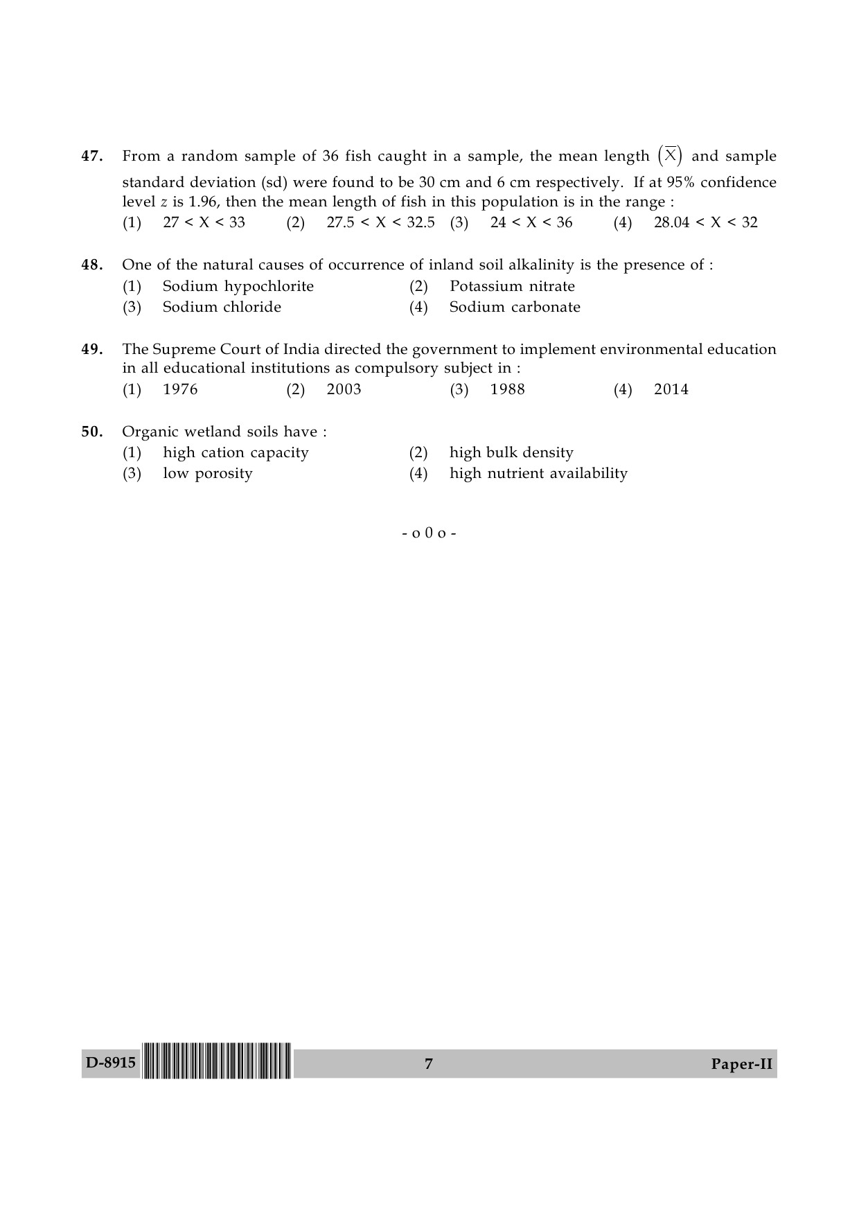 UGC NET Environmental Science Question Paper II December 2015 7