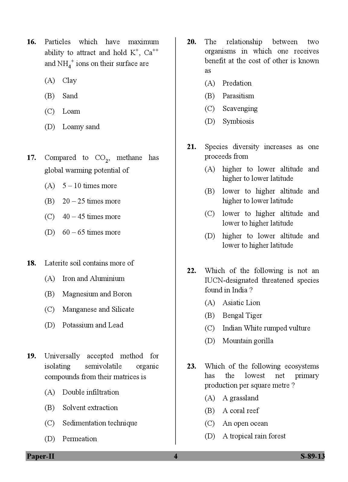 UGC NET Environmental Science Question Paper II Exam September 2013 4