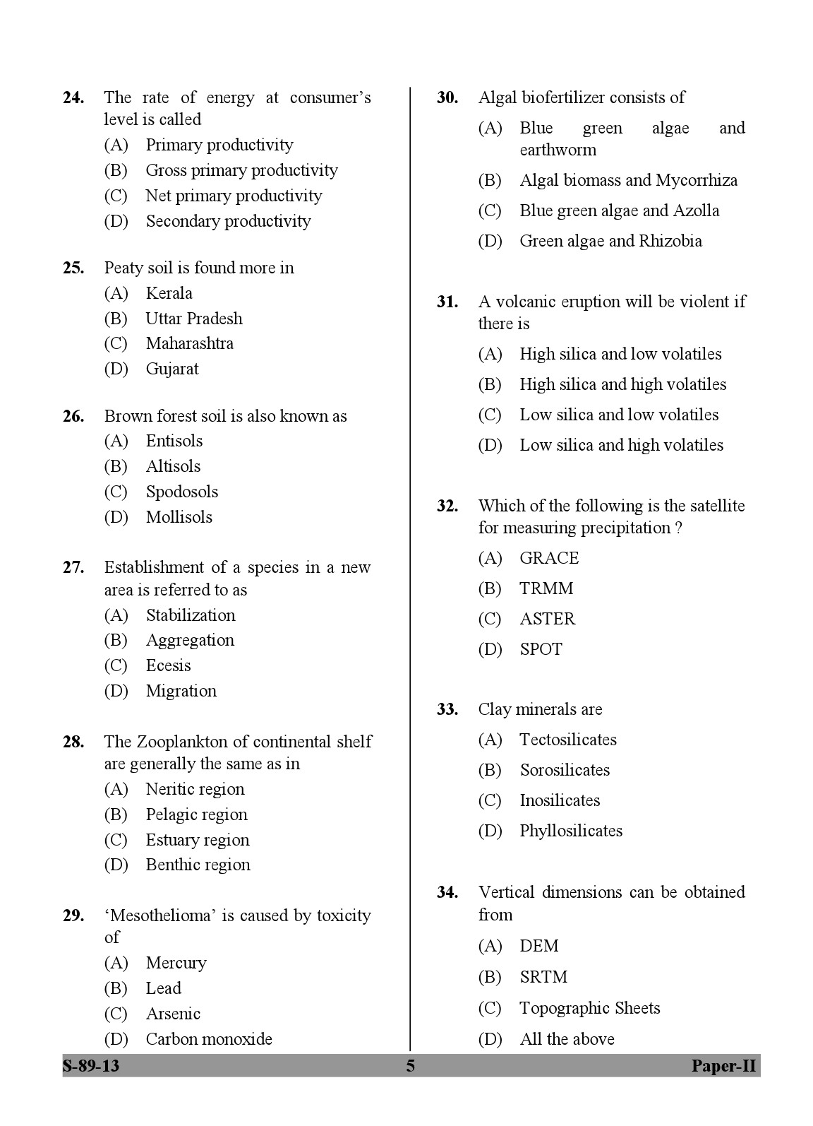 UGC NET Environmental Science Question Paper II Exam September 2013 5