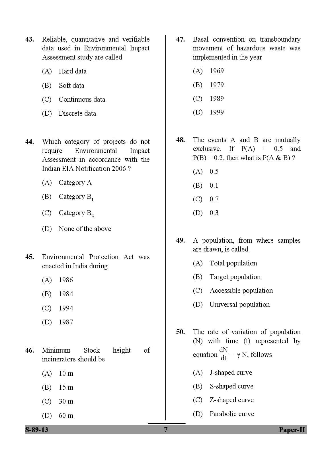 UGC NET Environmental Science Question Paper II Exam September 2013 7