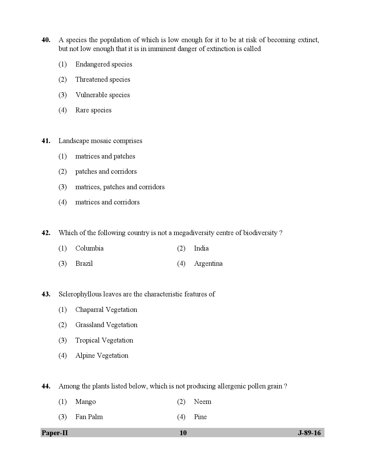 UGC NET Environmental Science Question Paper II July 2016 10