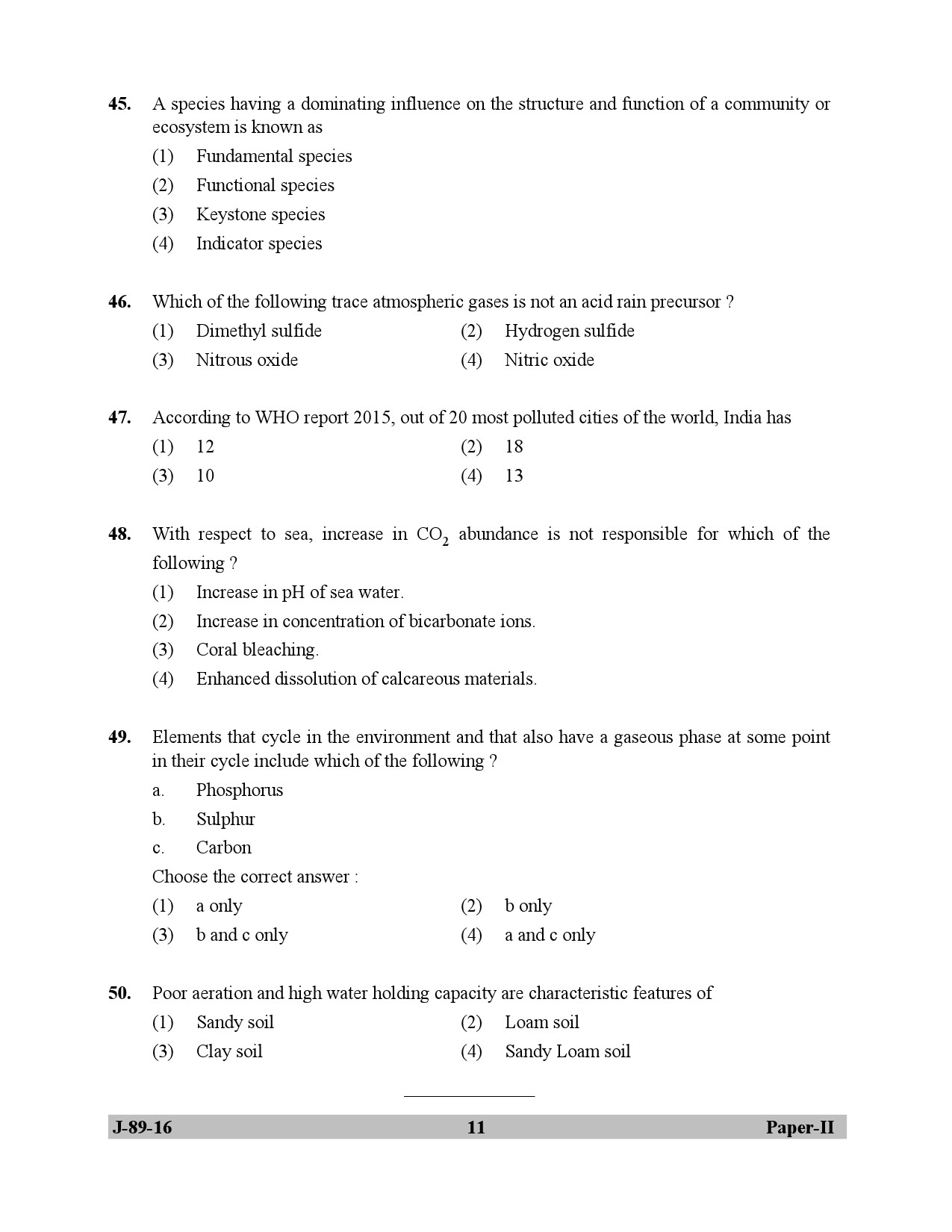 UGC NET Environmental Science Question Paper II July 2016 11