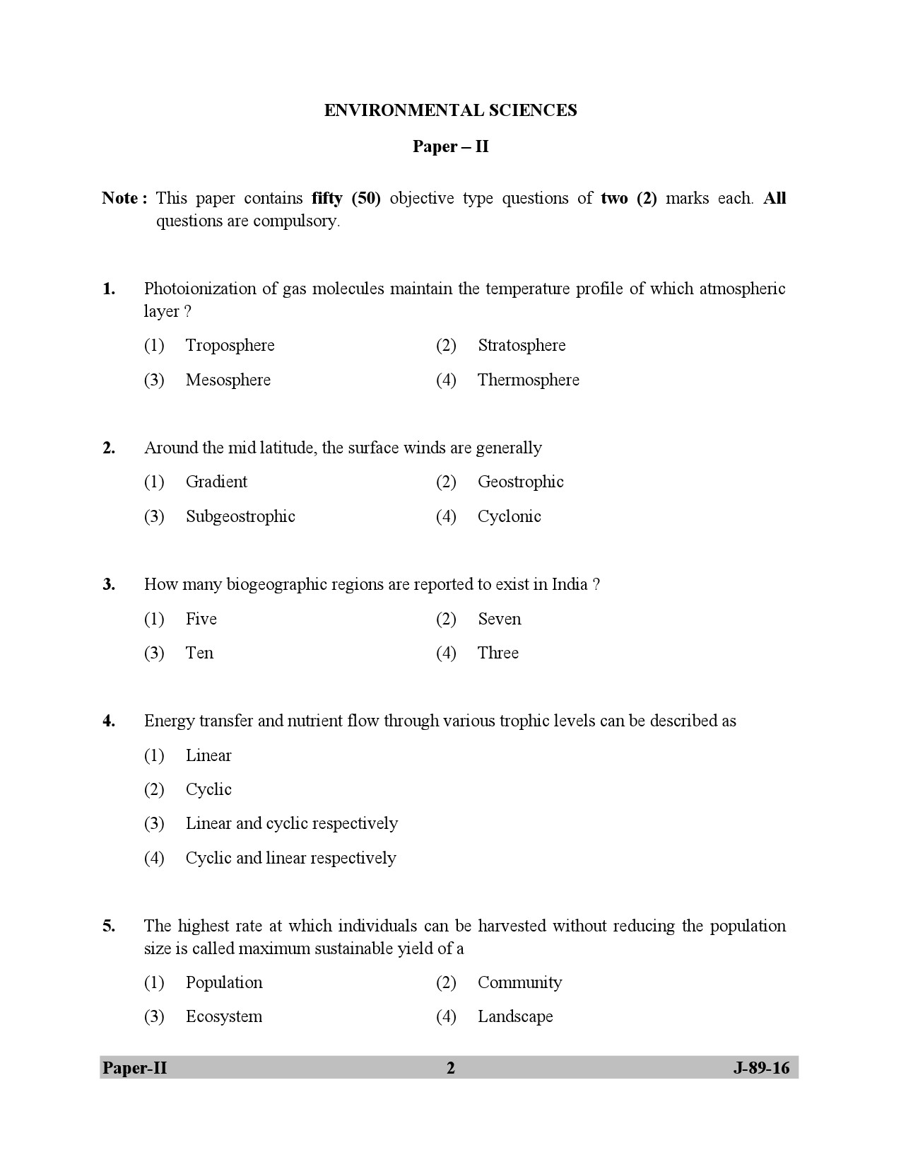 UGC NET Environmental Science Question Paper II July 2016 2