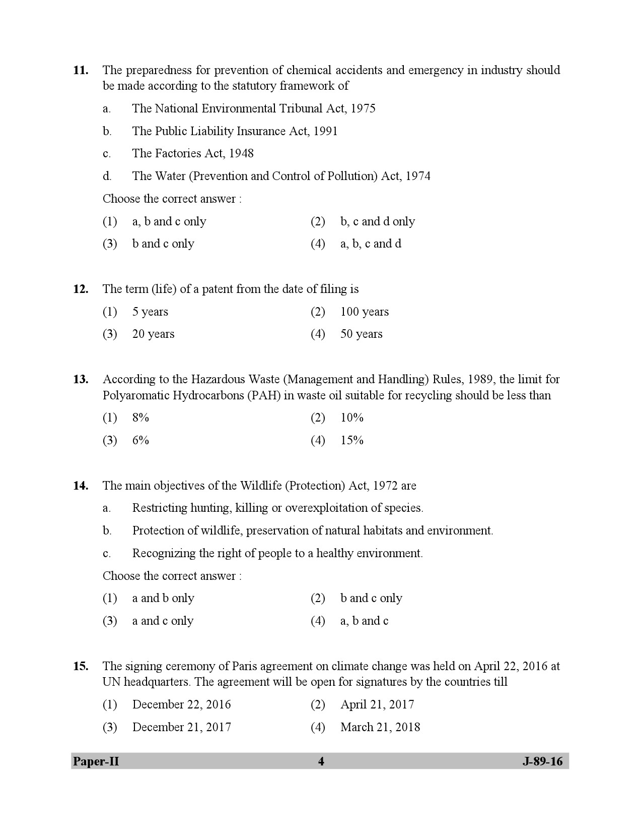 UGC NET Environmental Science Question Paper II July 2016 4