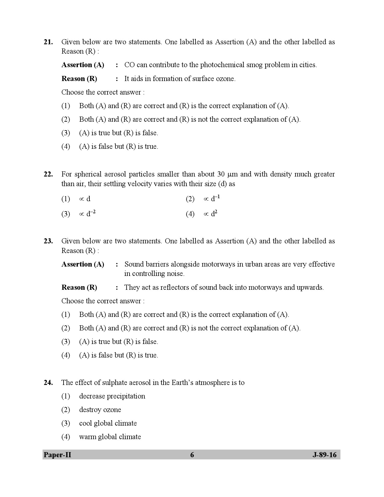 UGC NET Environmental Science Question Paper II July 2016 6