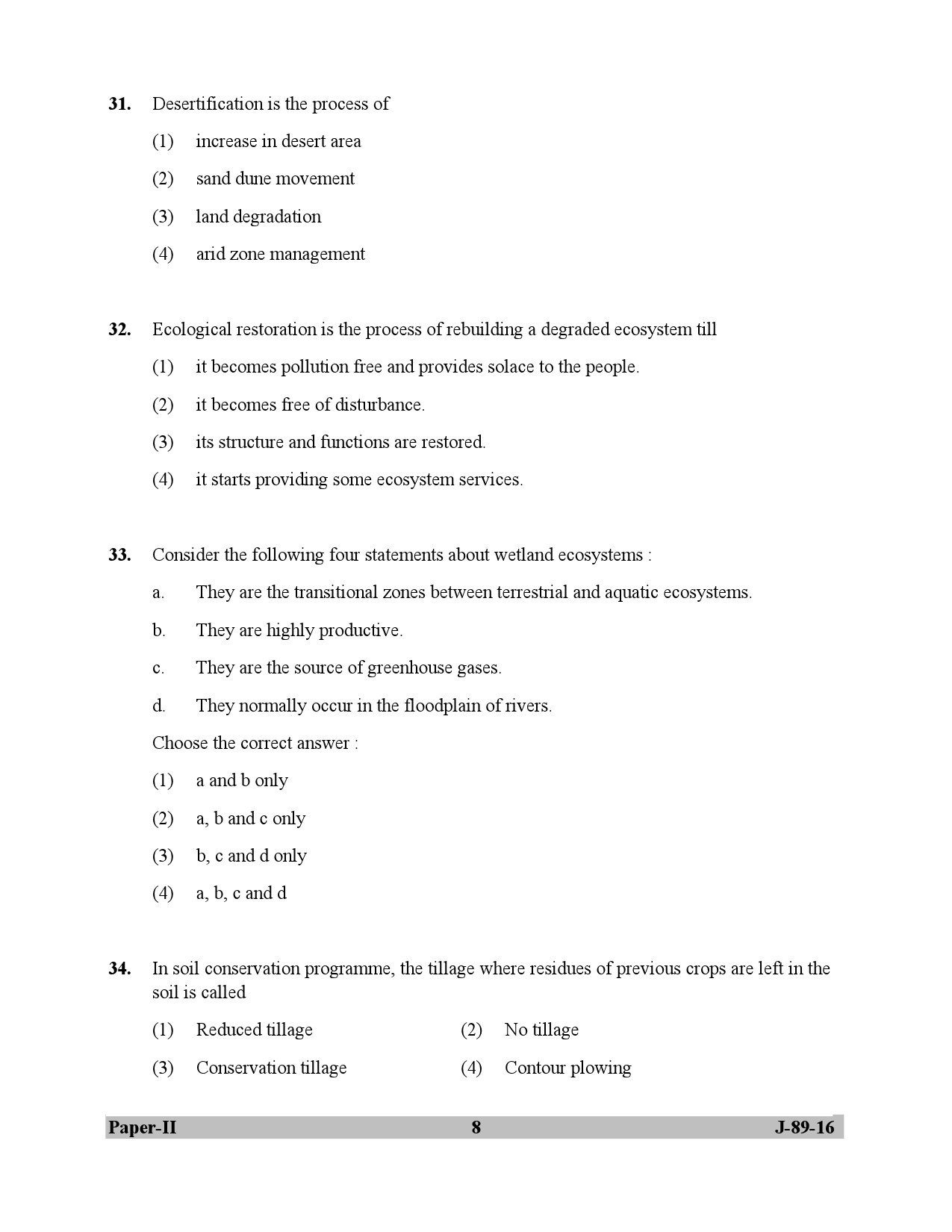 UGC NET Environmental Science Question Paper II July 2016 8