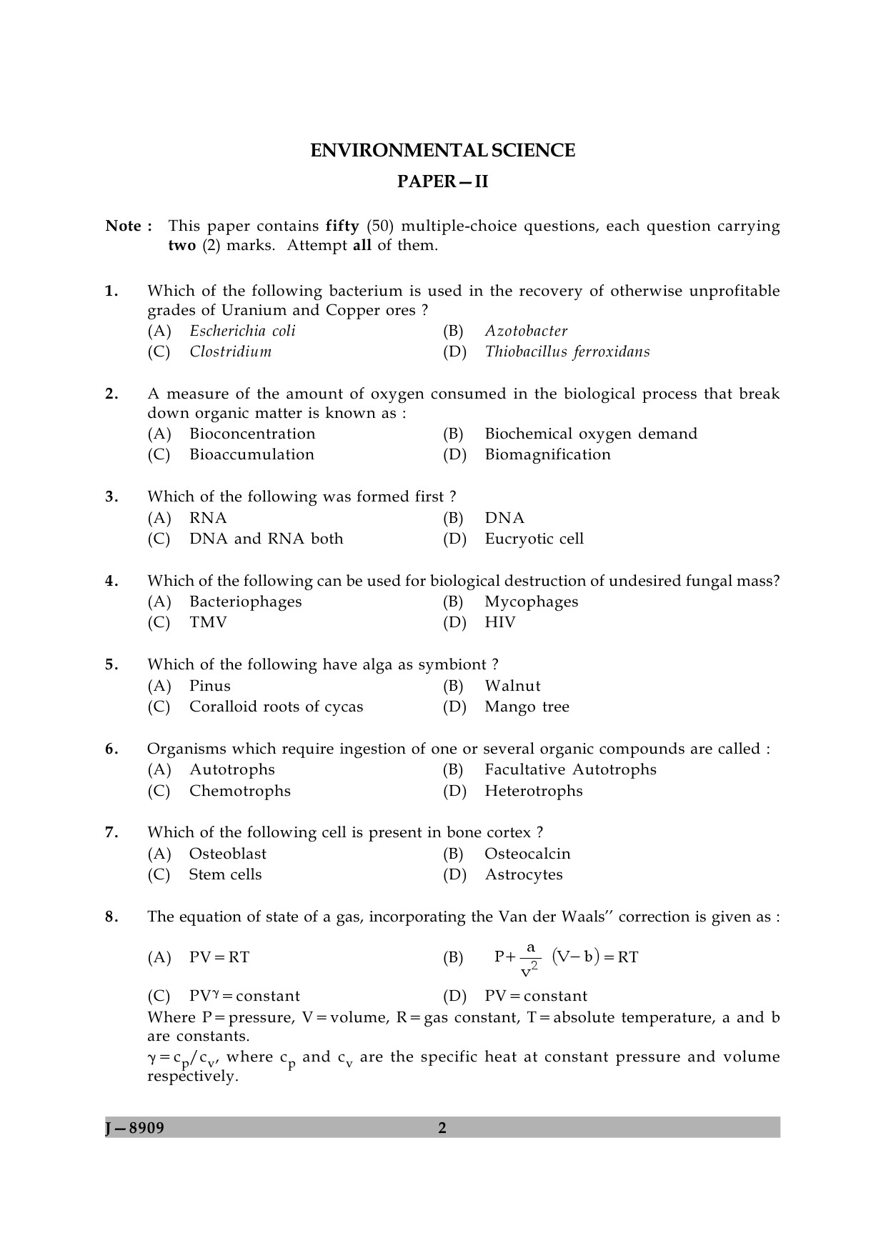 UGC NET Environmental Science Question Paper II June 2009 2